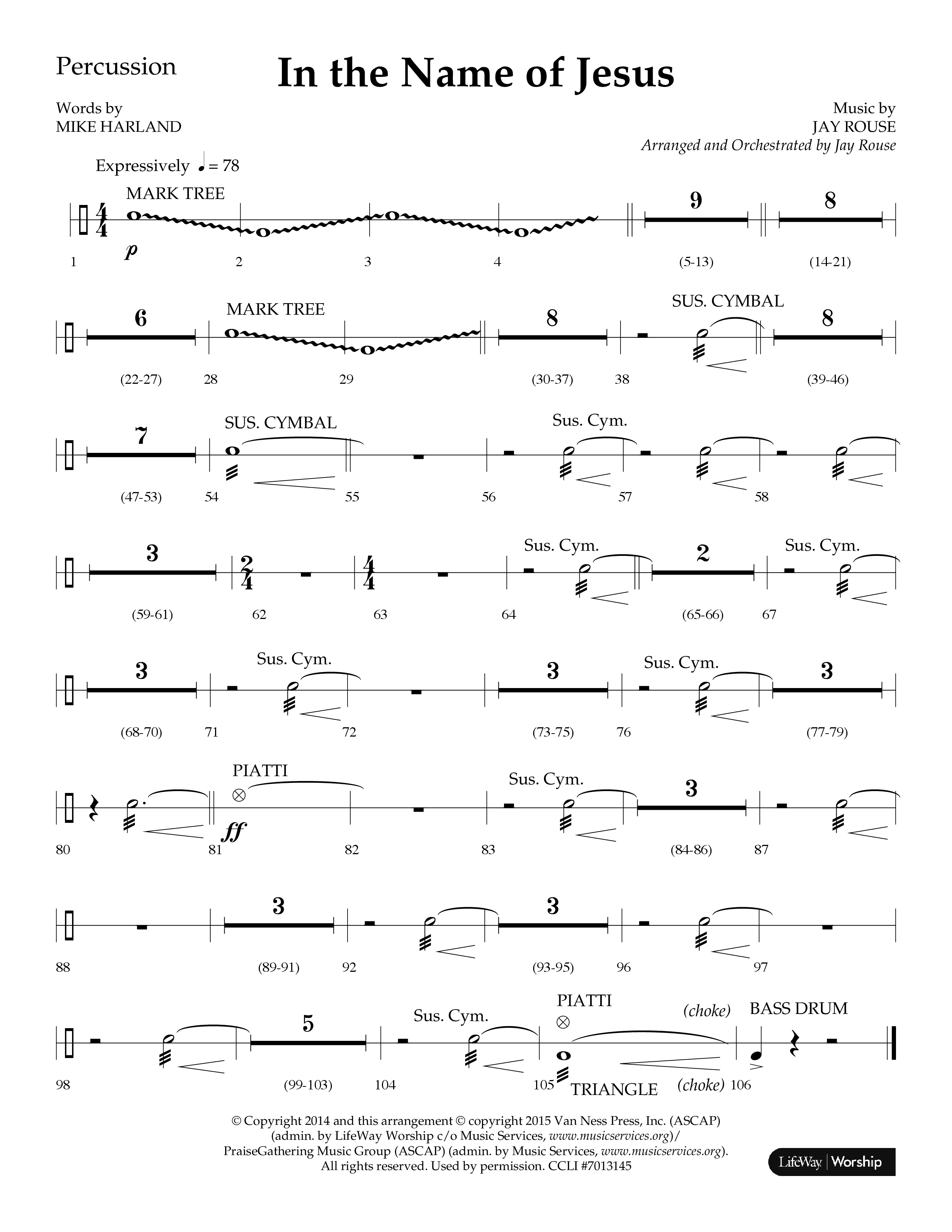 In The Name Of Jesus (Choral Anthem SATB) Percussion (Lifeway Choral / Arr. Jay Rouse)