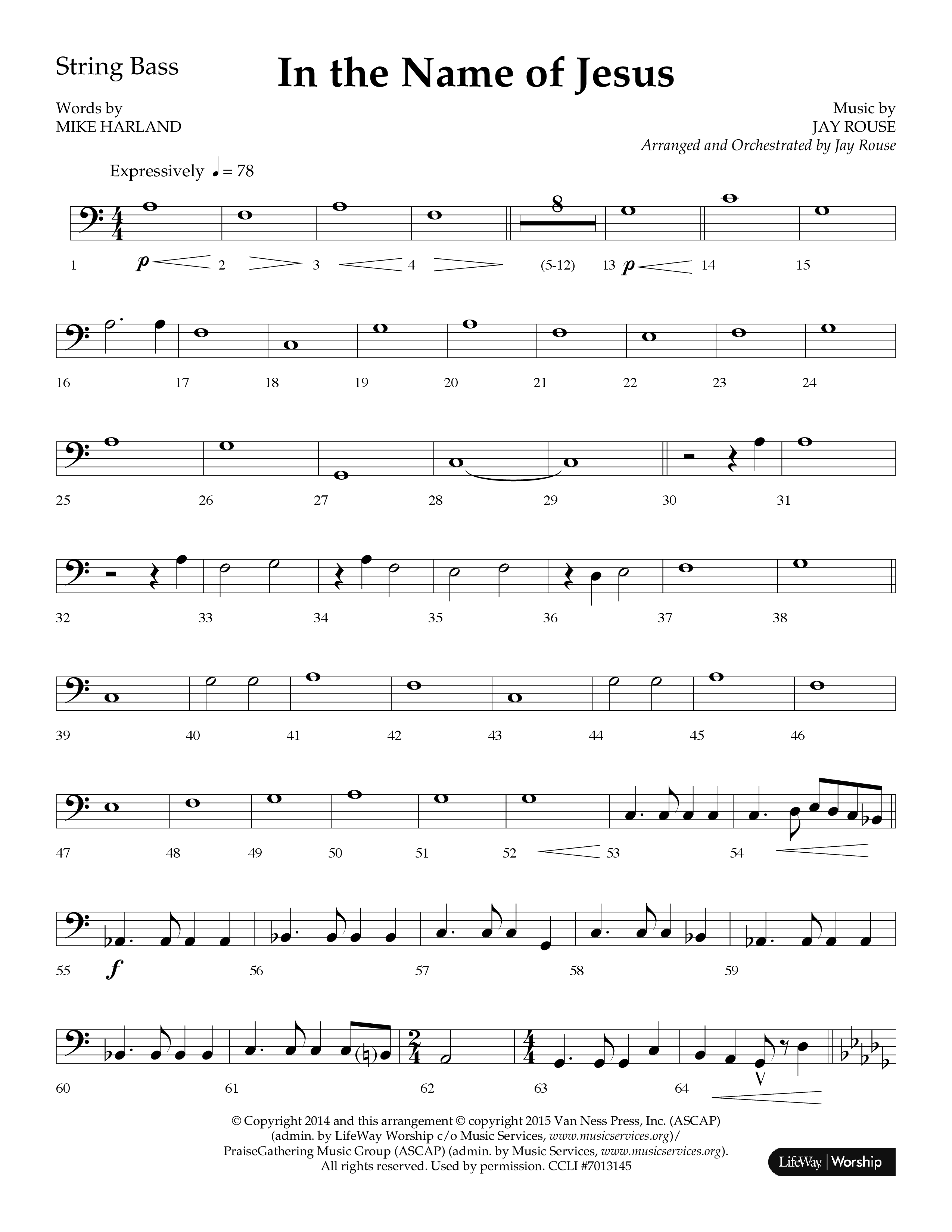 In The Name Of Jesus (Choral Anthem SATB) String Bass (Lifeway Choral / Arr. Jay Rouse)