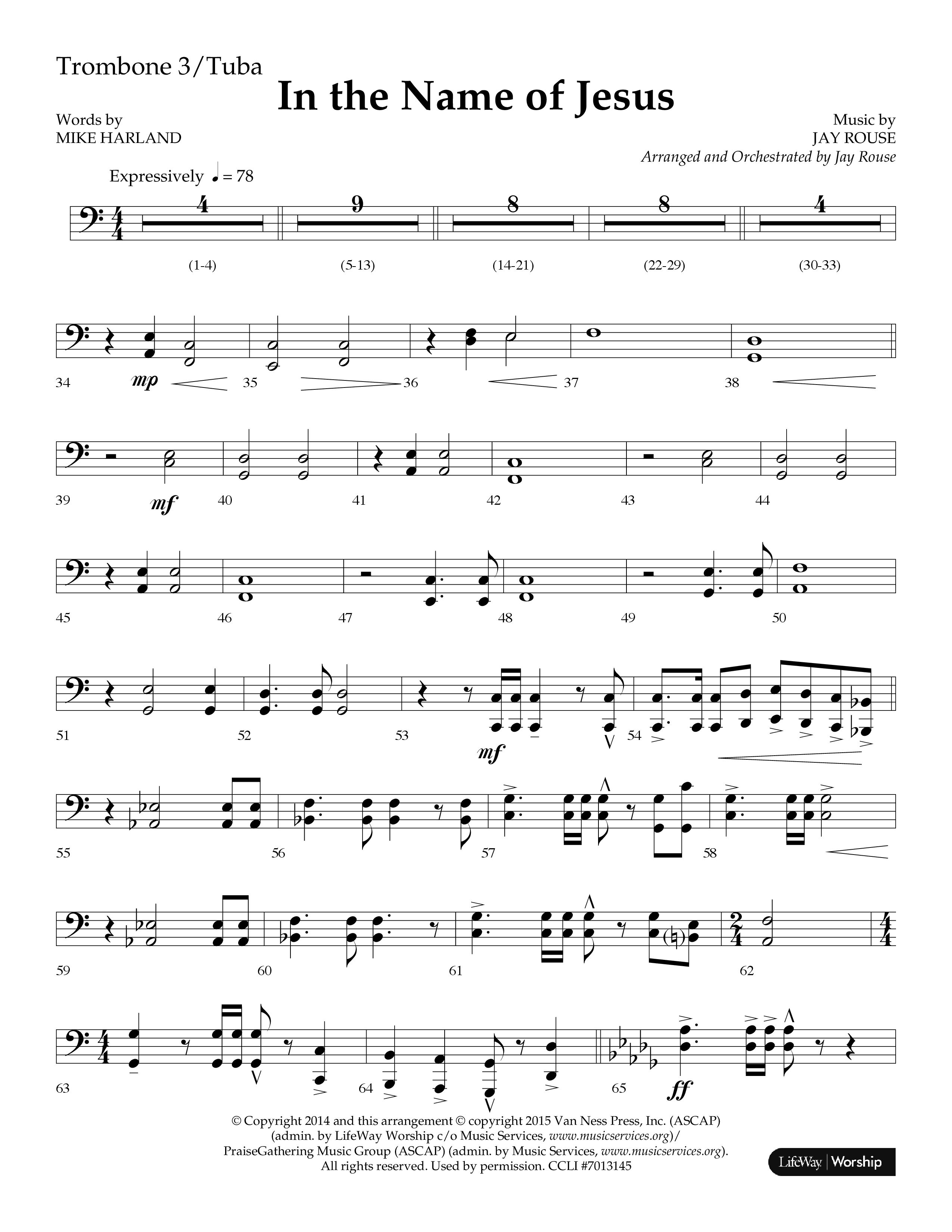 In The Name Of Jesus (Choral Anthem SATB) Trombone 3/Tuba (Lifeway Choral / Arr. Jay Rouse)