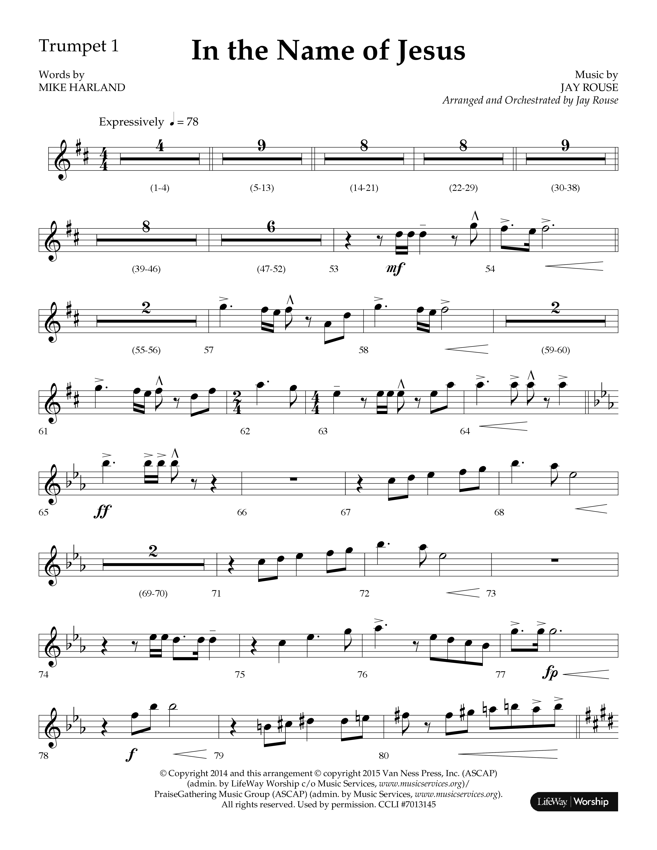 In The Name Of Jesus (Choral Anthem SATB) Trumpet 1 (Lifeway Choral / Arr. Jay Rouse)