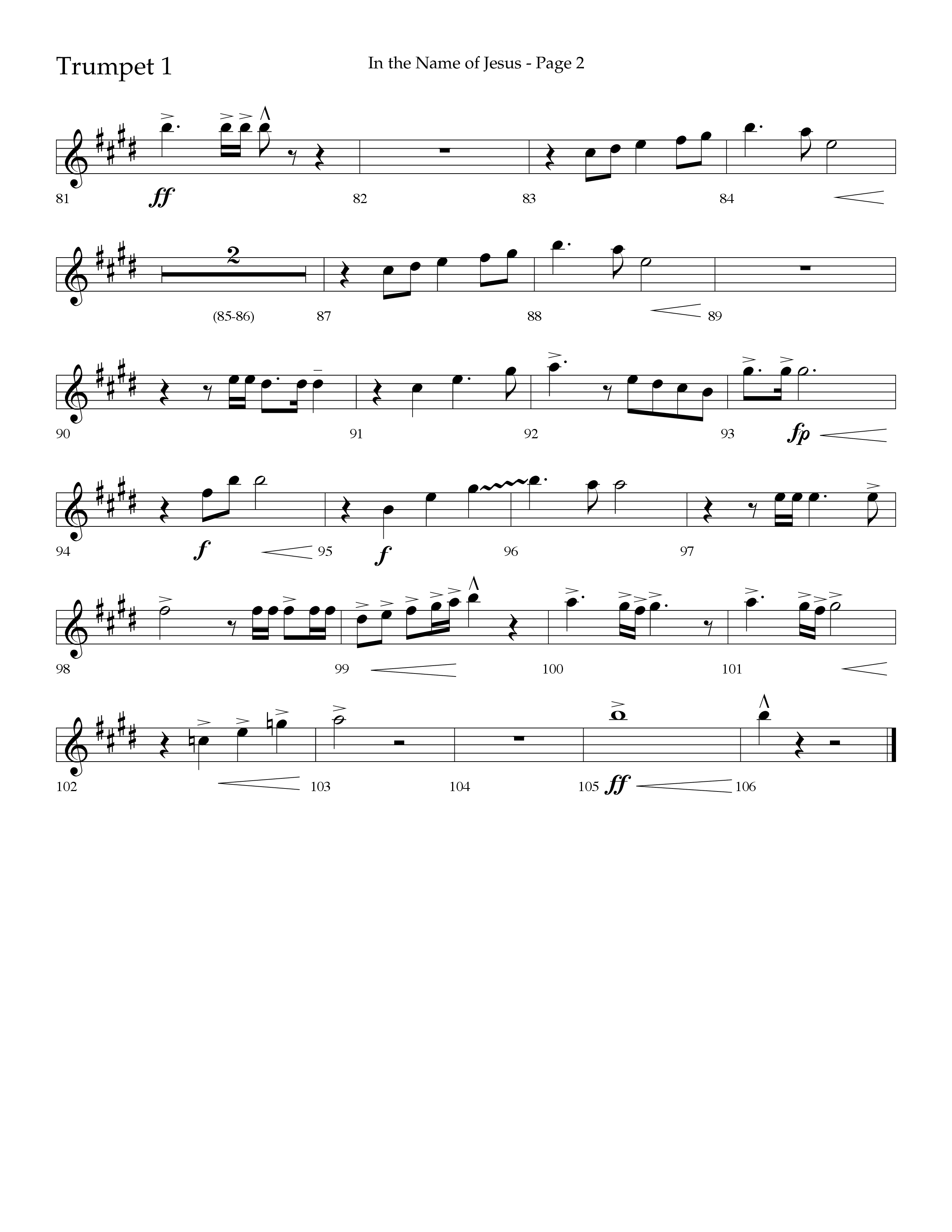 In The Name Of Jesus (Choral Anthem SATB) Trumpet 1 (Lifeway Choral / Arr. Jay Rouse)