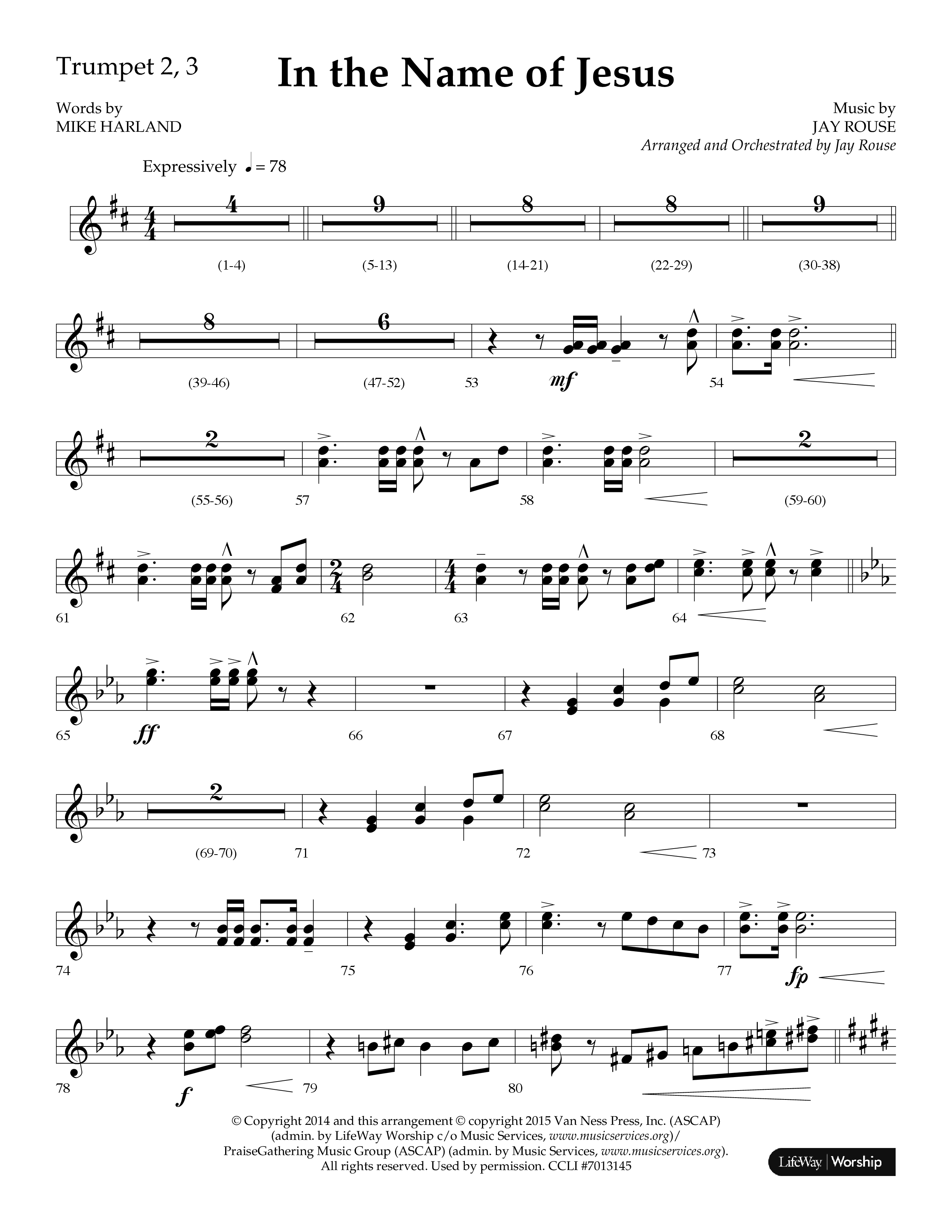 In The Name Of Jesus (Choral Anthem SATB) Trumpet 2/3 (Lifeway Choral / Arr. Jay Rouse)