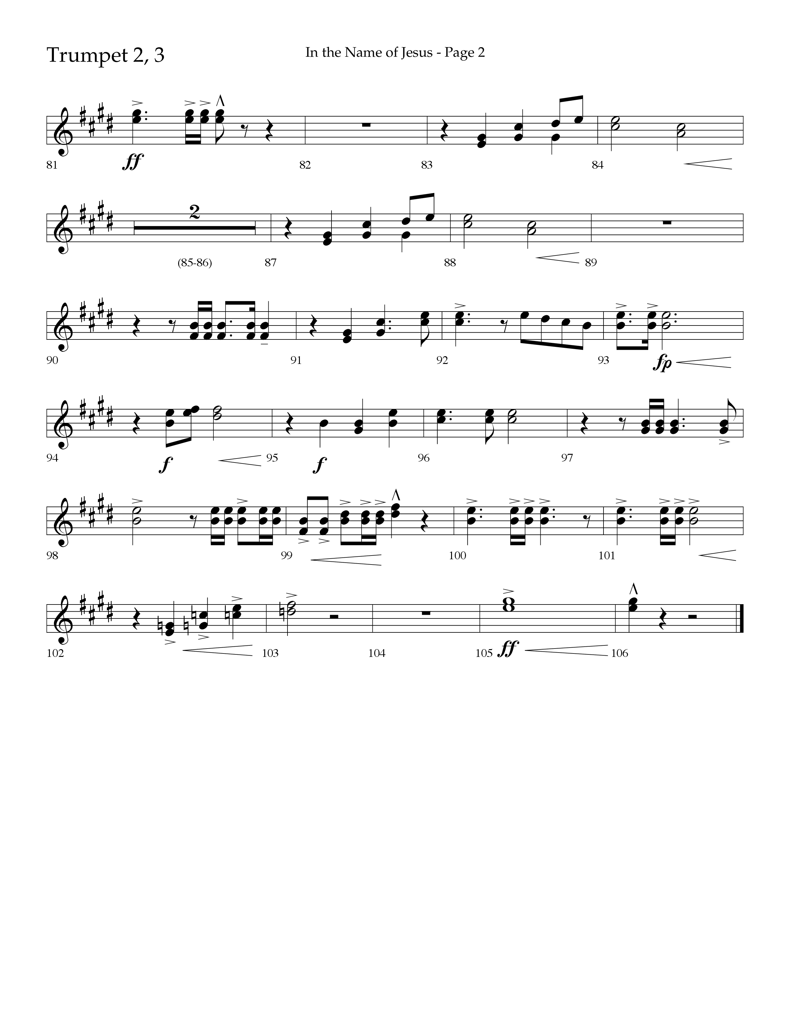 In The Name Of Jesus (Choral Anthem SATB) Trumpet 2/3 (Lifeway Choral / Arr. Jay Rouse)