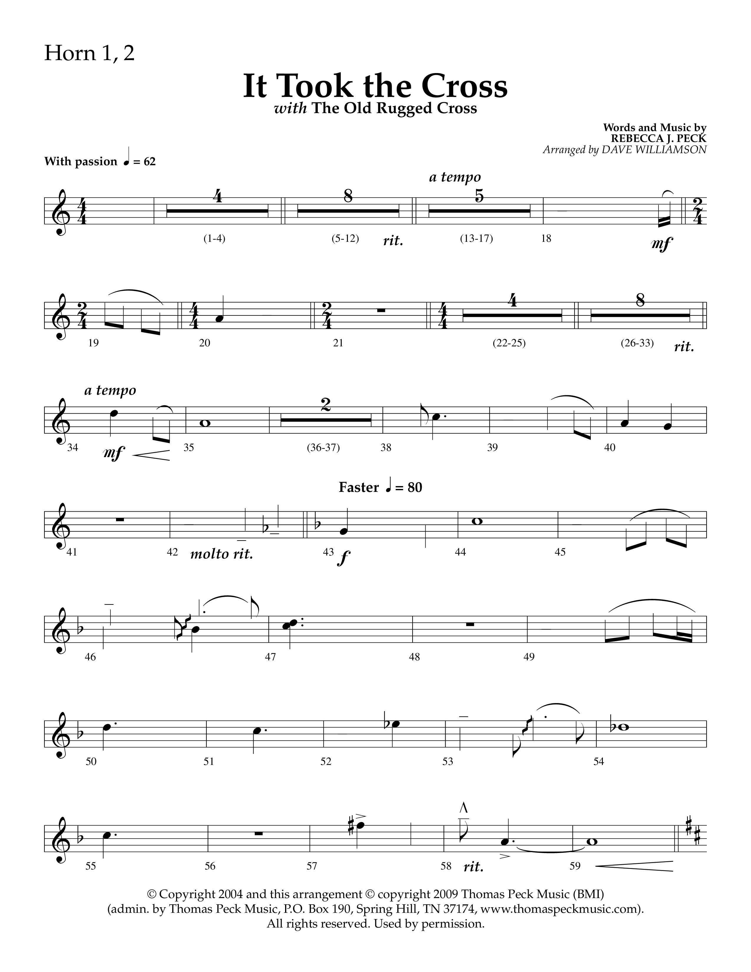 It Took The Cross (with The Old Rugged Cross) (Choral Anthem SATB) French Horn 1/2 (Lifeway Choral / Arr. Dave Williamson)
