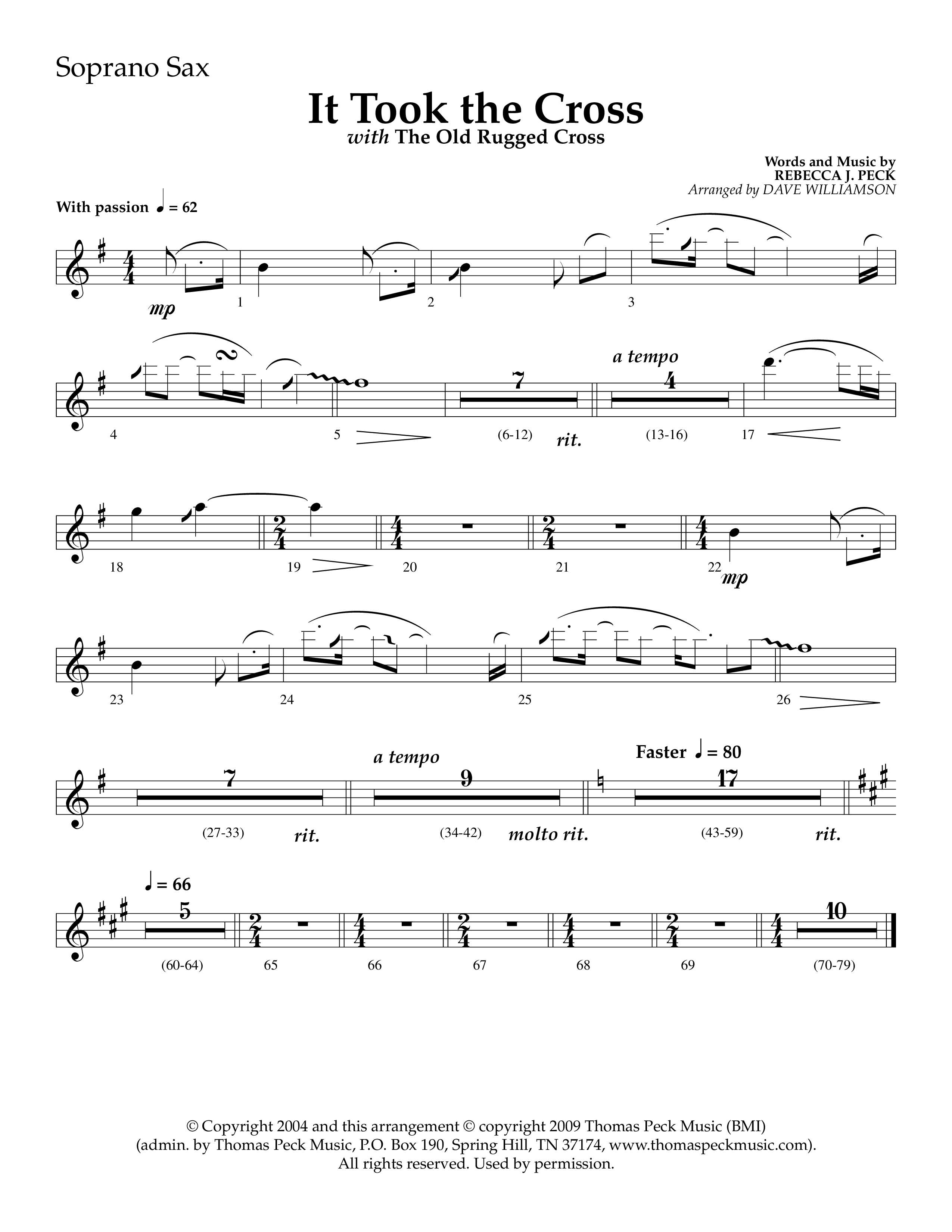 It Took The Cross (with The Old Rugged Cross) (Choral Anthem SATB) Soprano Sax (Lifeway Choral / Arr. Dave Williamson)
