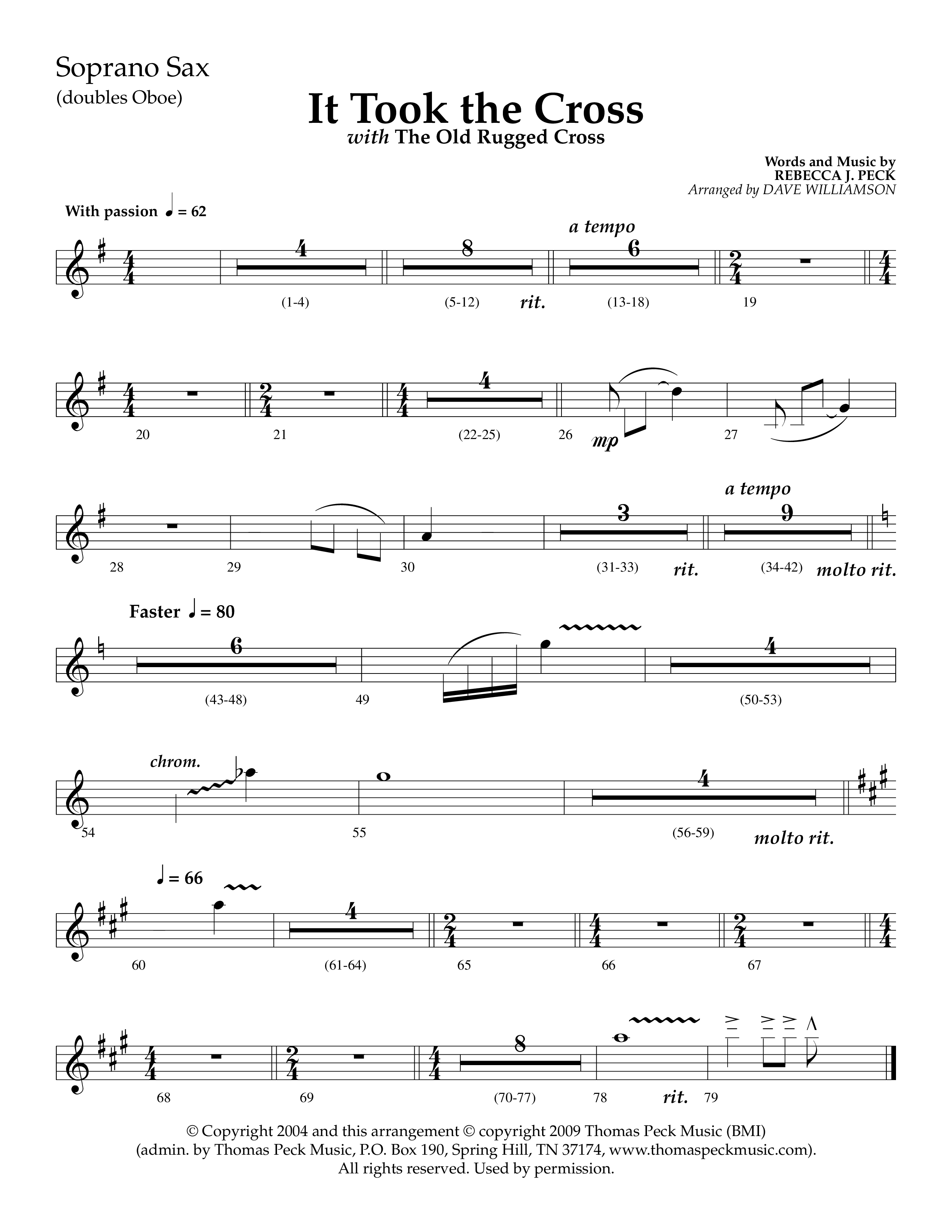 It Took The Cross (with The Old Rugged Cross) (Choral Anthem SATB) Soprano Sax (Lifeway Choral / Arr. Dave Williamson)