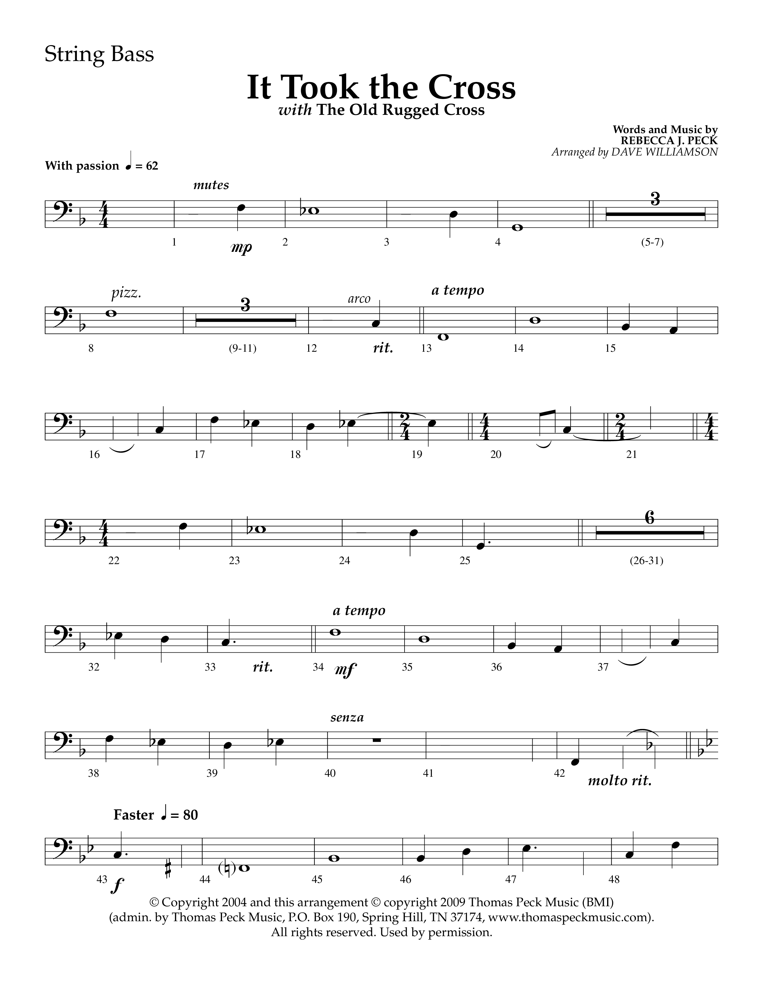 It Took The Cross (with The Old Rugged Cross) (Choral Anthem SATB) String Bass (Lifeway Choral / Arr. Dave Williamson)