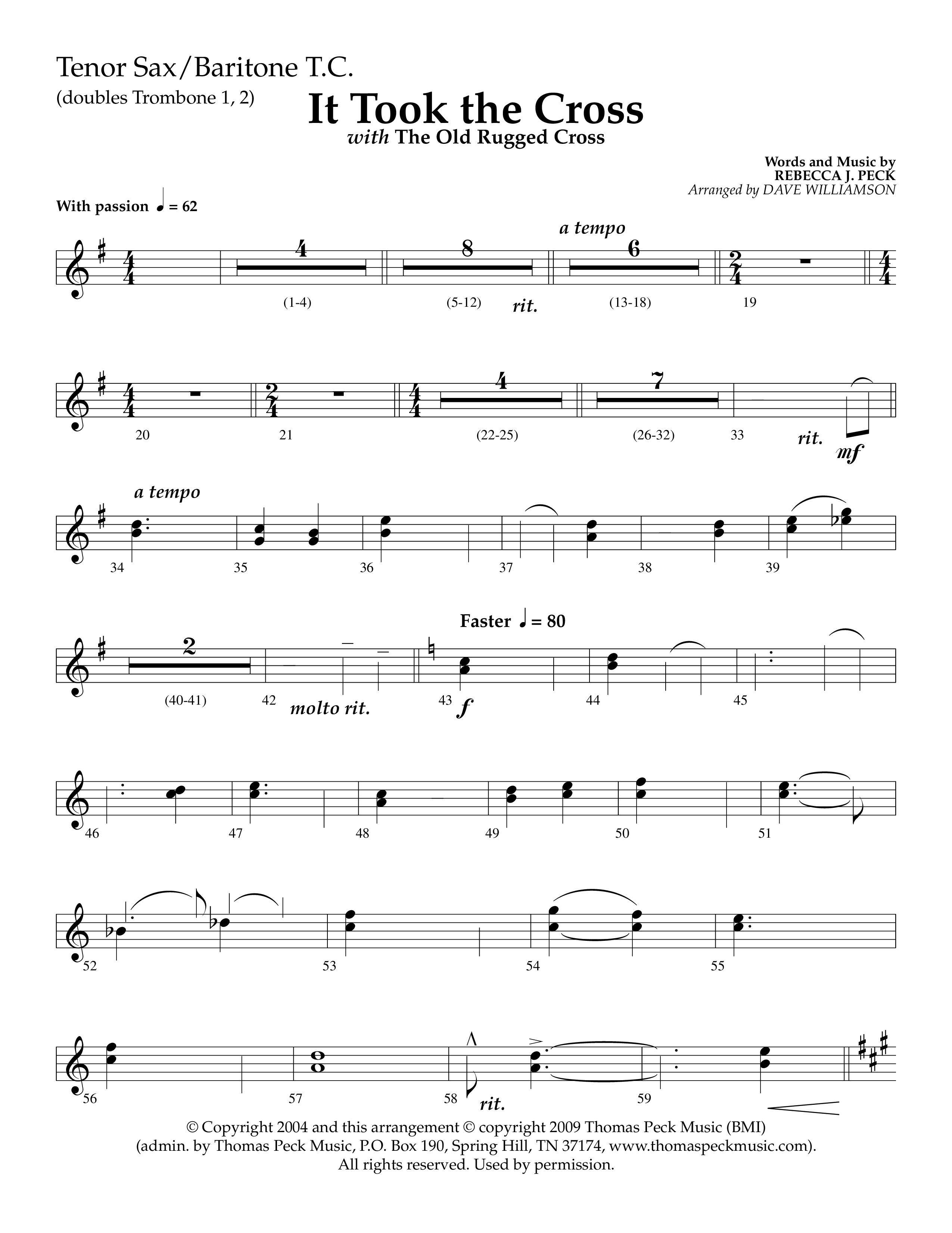 It Took The Cross (with The Old Rugged Cross) (Choral Anthem SATB) Tenor Sax/Baritone T.C. (Lifeway Choral / Arr. Dave Williamson)