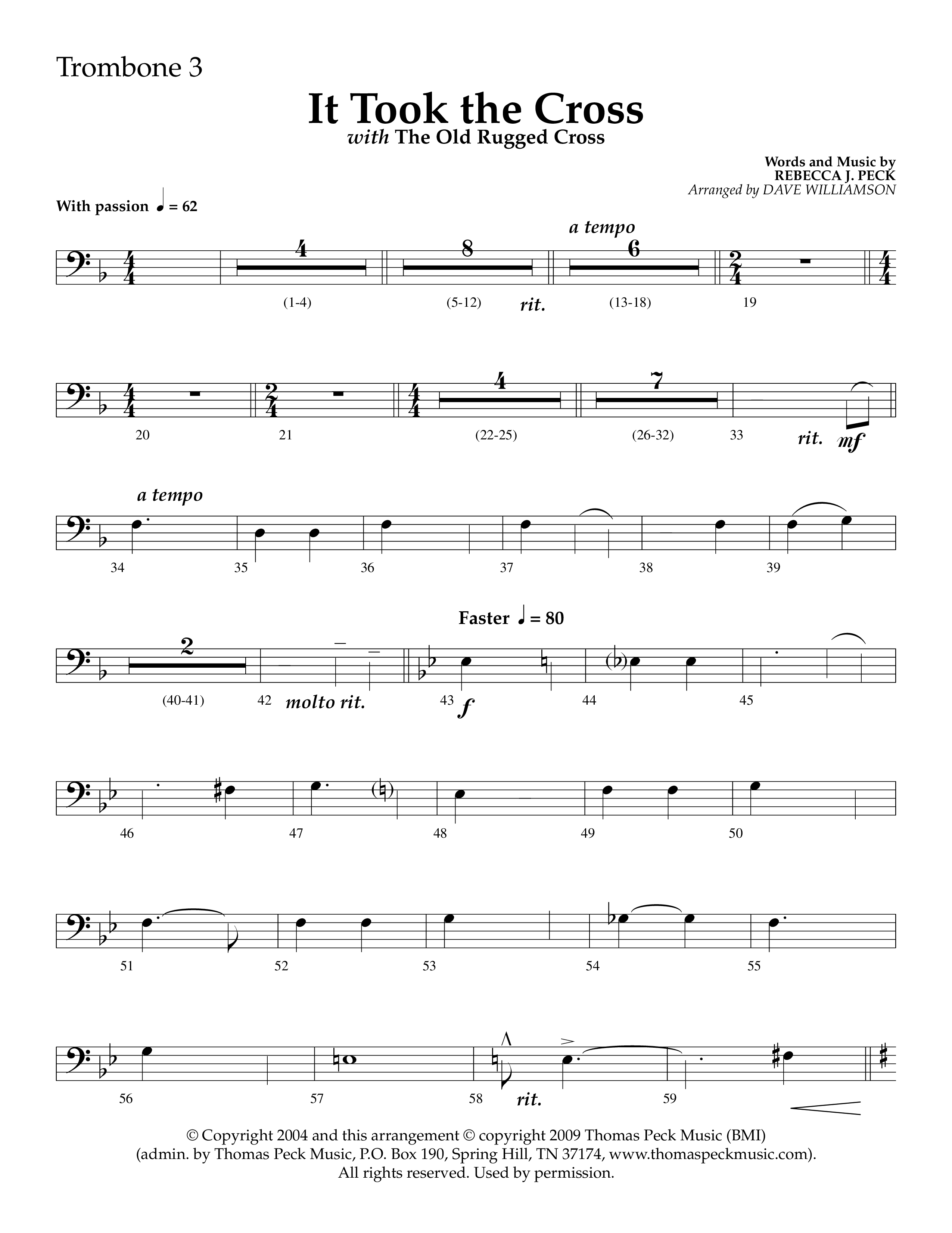 It Took The Cross (with The Old Rugged Cross) (Choral Anthem SATB) Trombone 3 (Lifeway Choral / Arr. Dave Williamson)