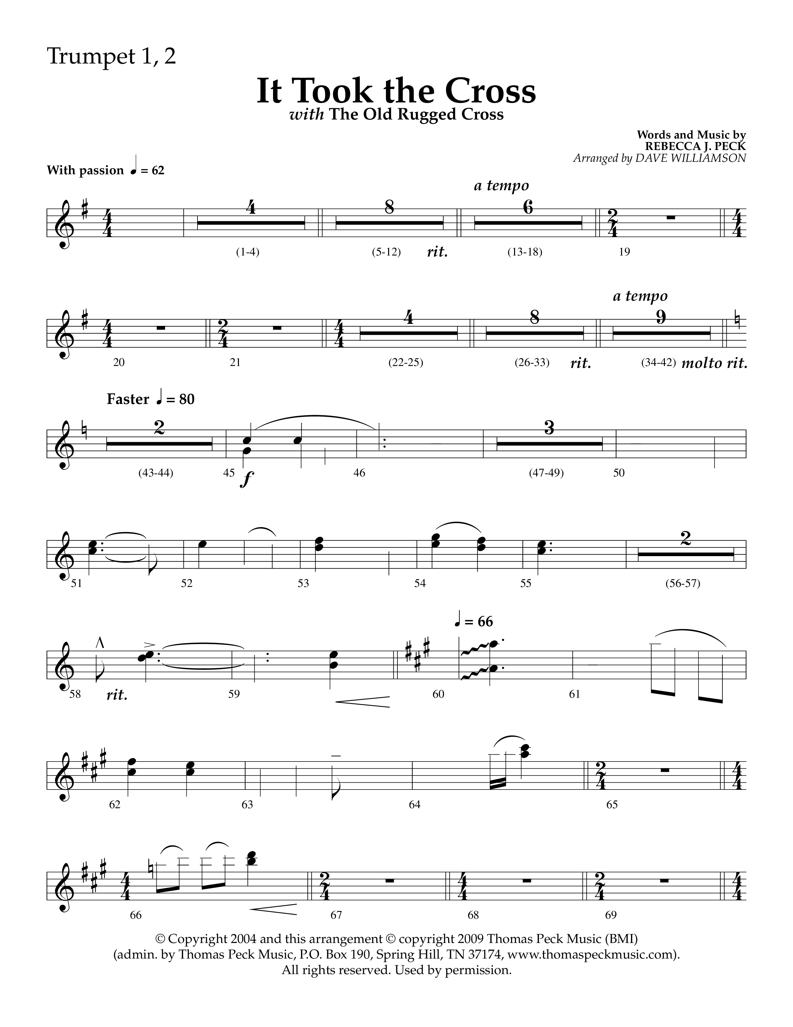 It Took The Cross (with The Old Rugged Cross) (Choral Anthem SATB) Trumpet 1,2 (Lifeway Choral / Arr. Dave Williamson)