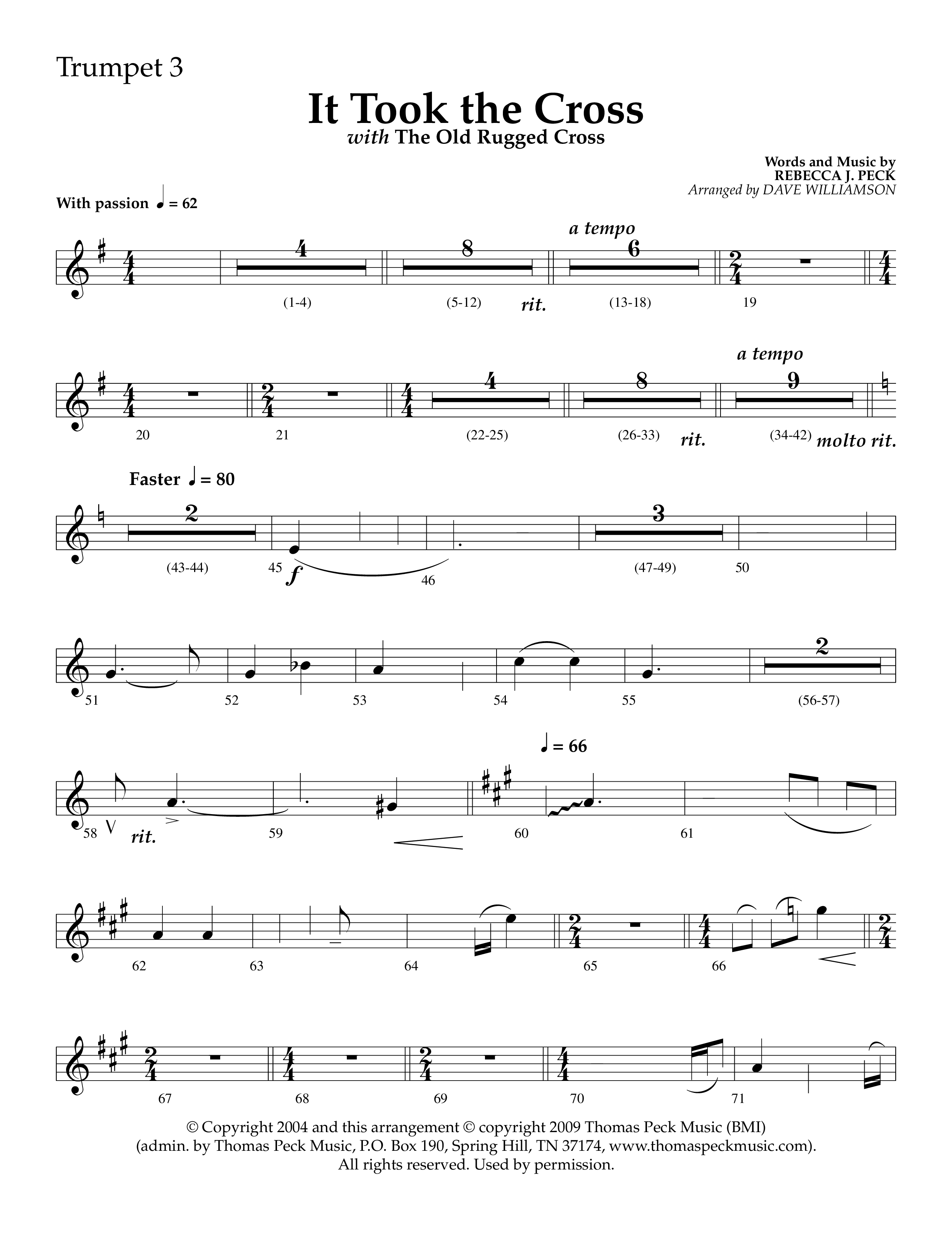 It Took The Cross (with The Old Rugged Cross) (Choral Anthem SATB) Trumpet 3 (Lifeway Choral / Arr. Dave Williamson)