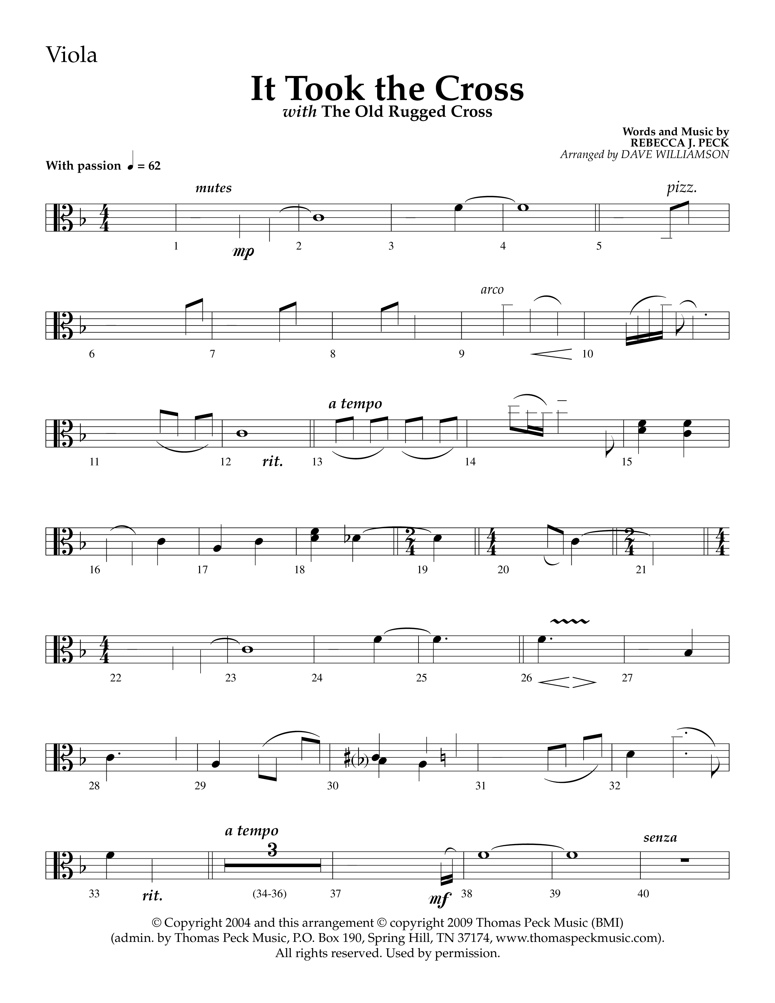 It Took The Cross (with The Old Rugged Cross) (Choral Anthem SATB) Viola (Lifeway Choral / Arr. Dave Williamson)