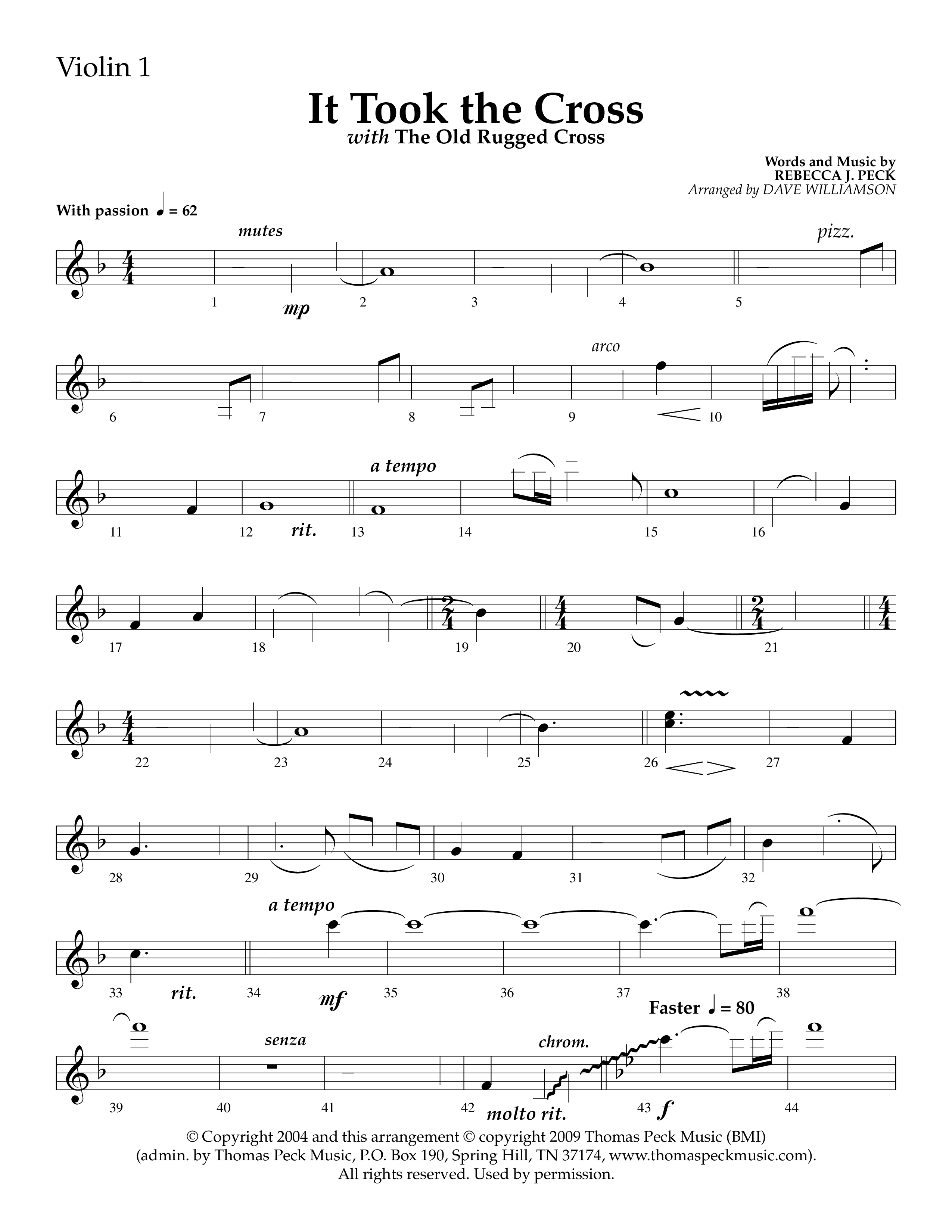 It Took The Cross (with The Old Rugged Cross) (Choral Anthem SATB) Violin 1 (Lifeway Choral / Arr. Dave Williamson)