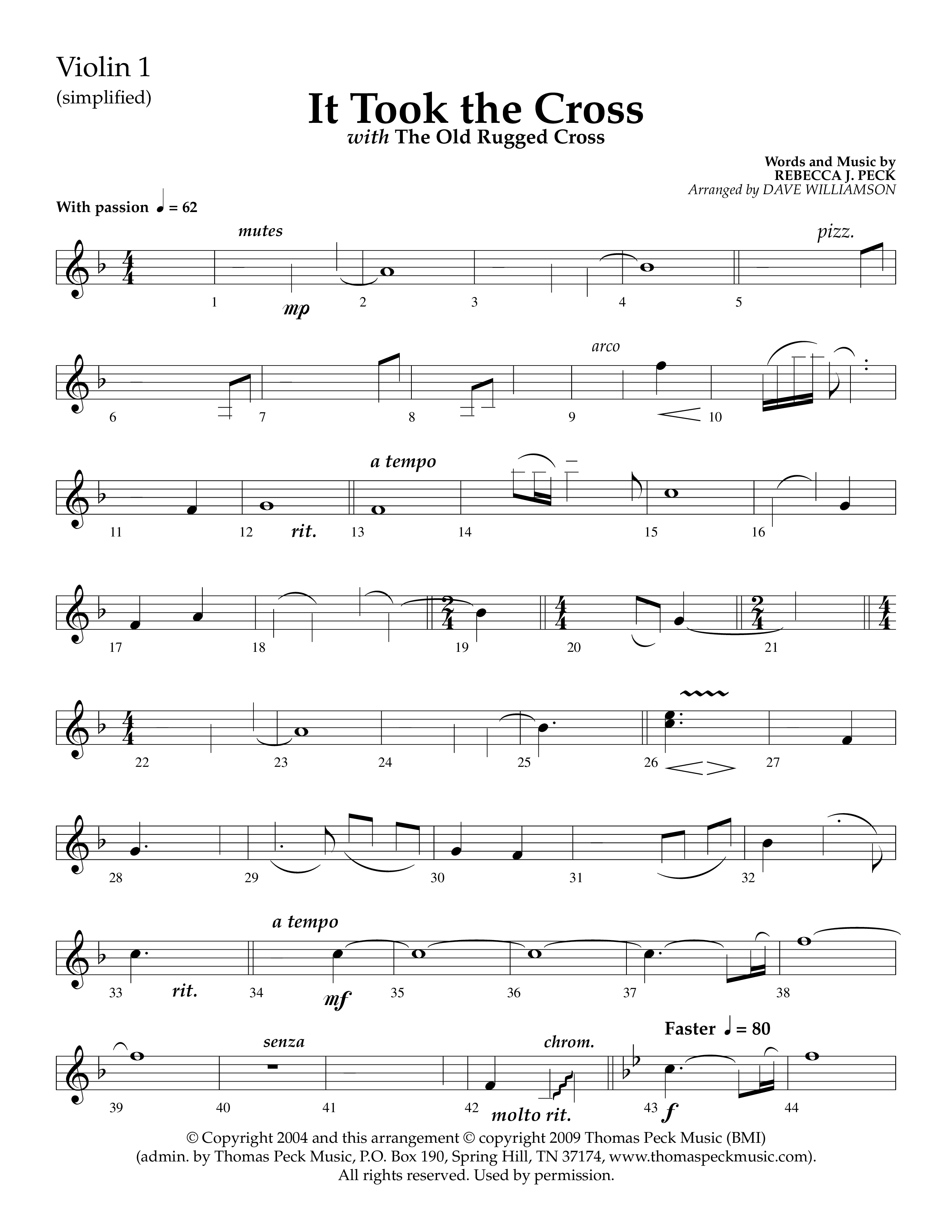 It Took The Cross (with The Old Rugged Cross) (Choral Anthem SATB) Violin 1 (Lifeway Choral / Arr. Dave Williamson)