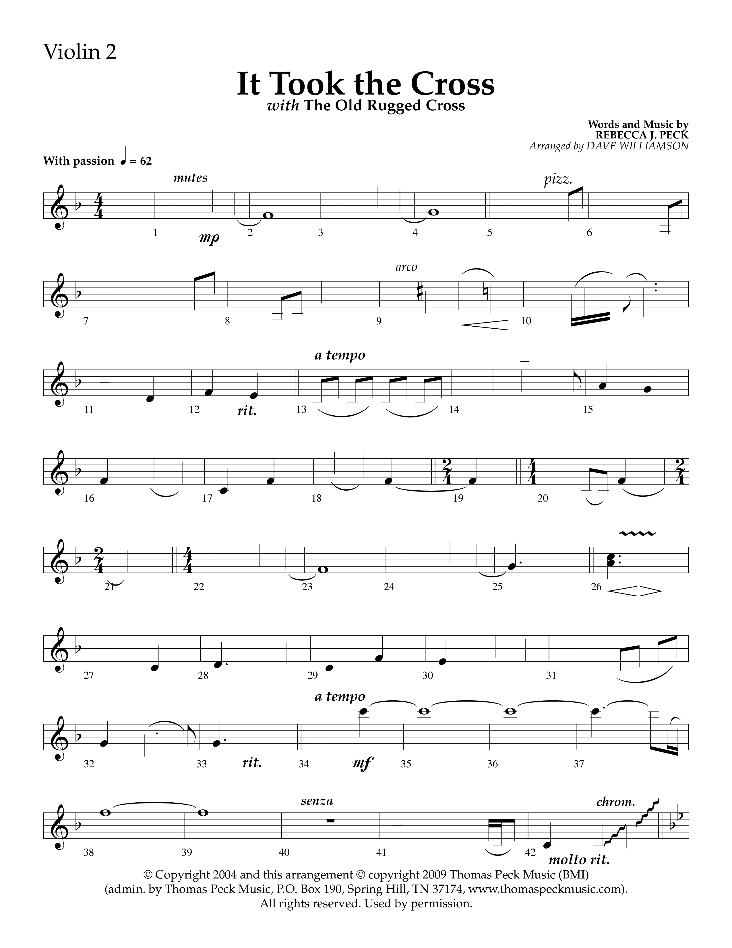 It Took The Cross (with The Old Rugged Cross) (Choral Anthem SATB) Violin 2 (Lifeway Choral / Arr. Dave Williamson)
