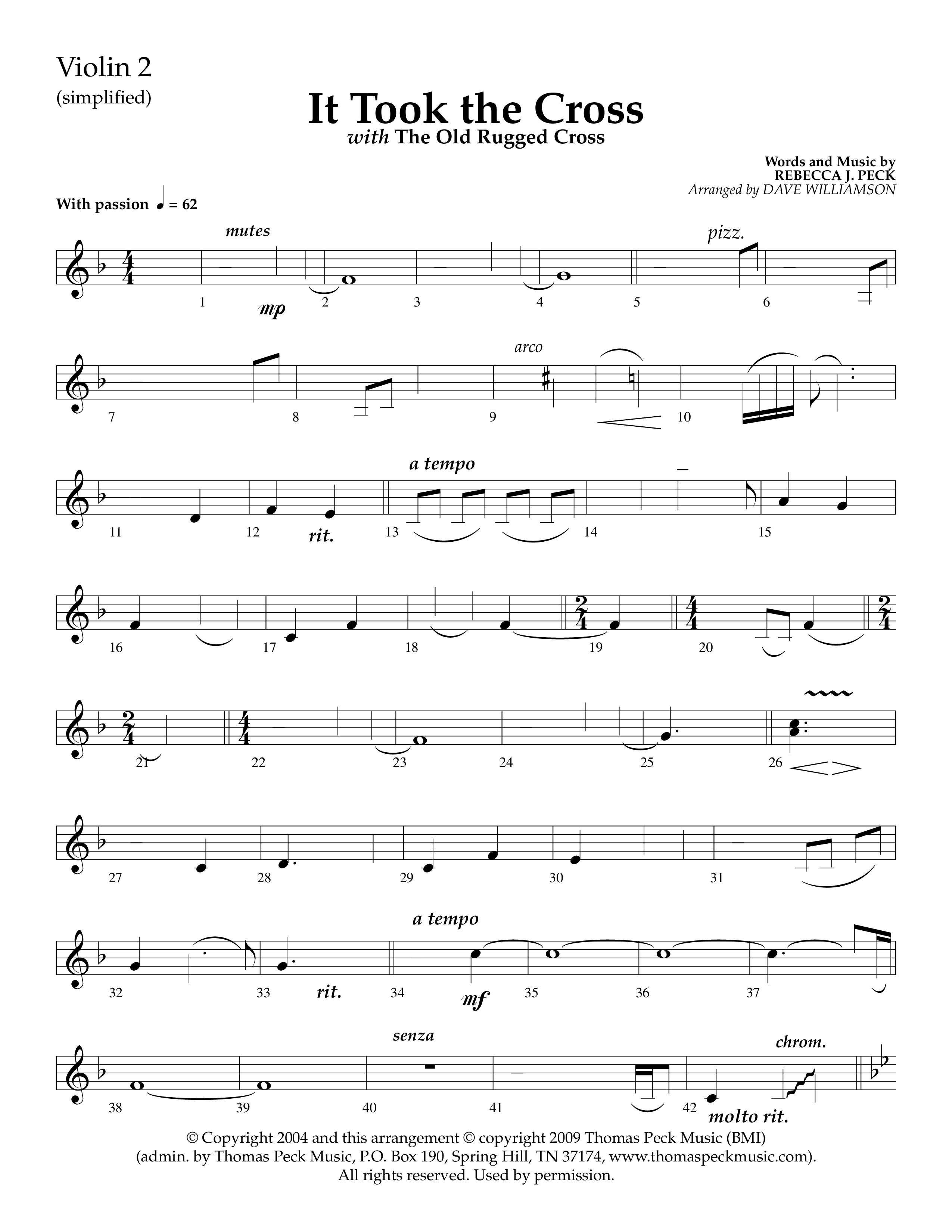 It Took The Cross (with The Old Rugged Cross) (Choral Anthem SATB) Violin 2 (Lifeway Choral / Arr. Dave Williamson)