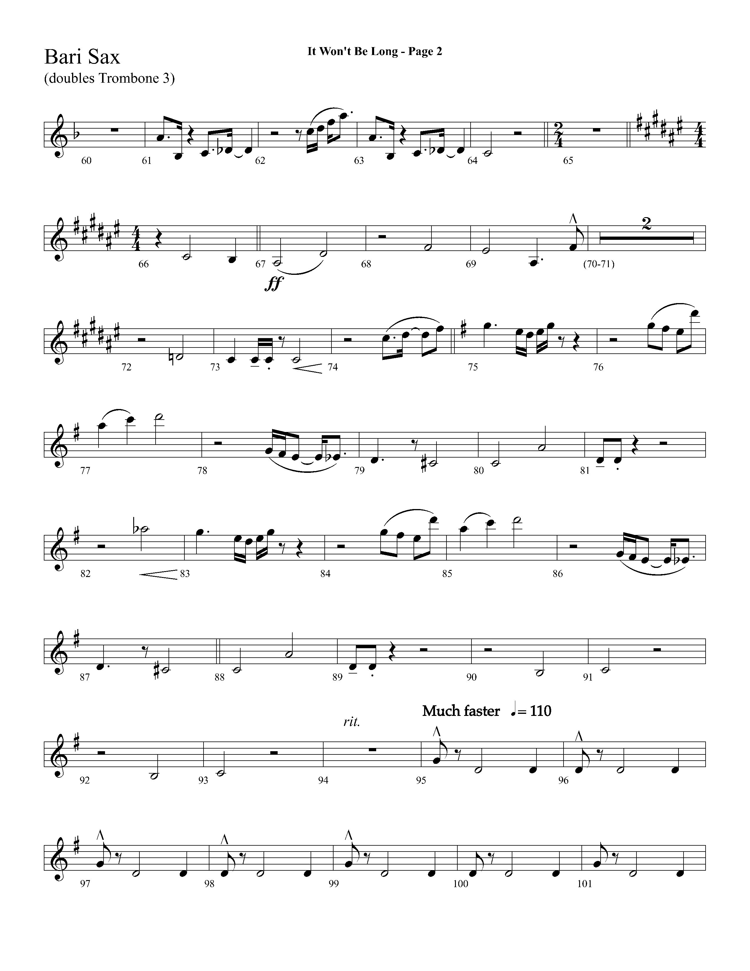 It Wont Be Long (with Soon And Very Soon) (Choral Anthem SATB) Bari Sax (Lifeway Choral / Arr. Dave Williamson)