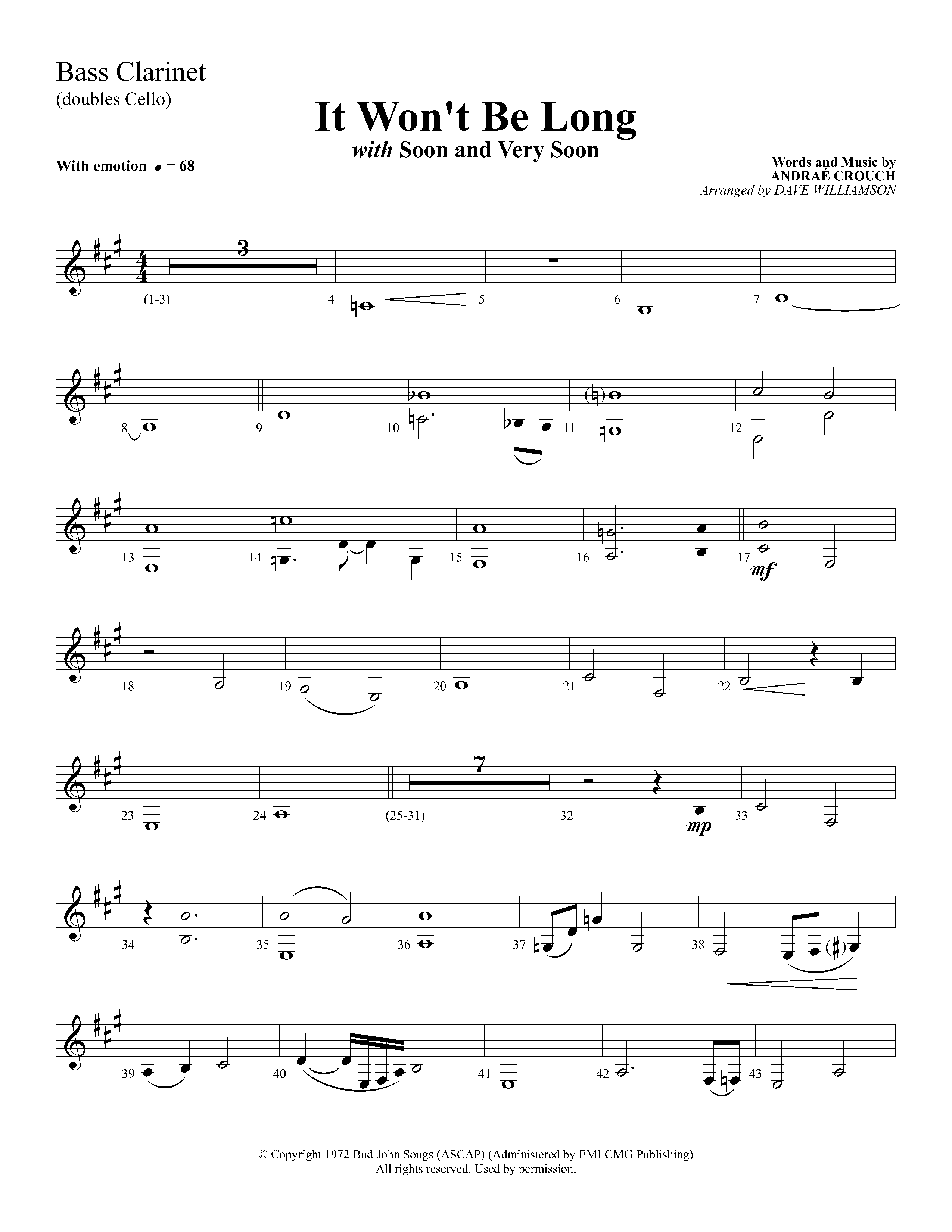 It Wont Be Long (with Soon And Very Soon) (Choral Anthem SATB) Bass Clarinet (Lifeway Choral / Arr. Dave Williamson)