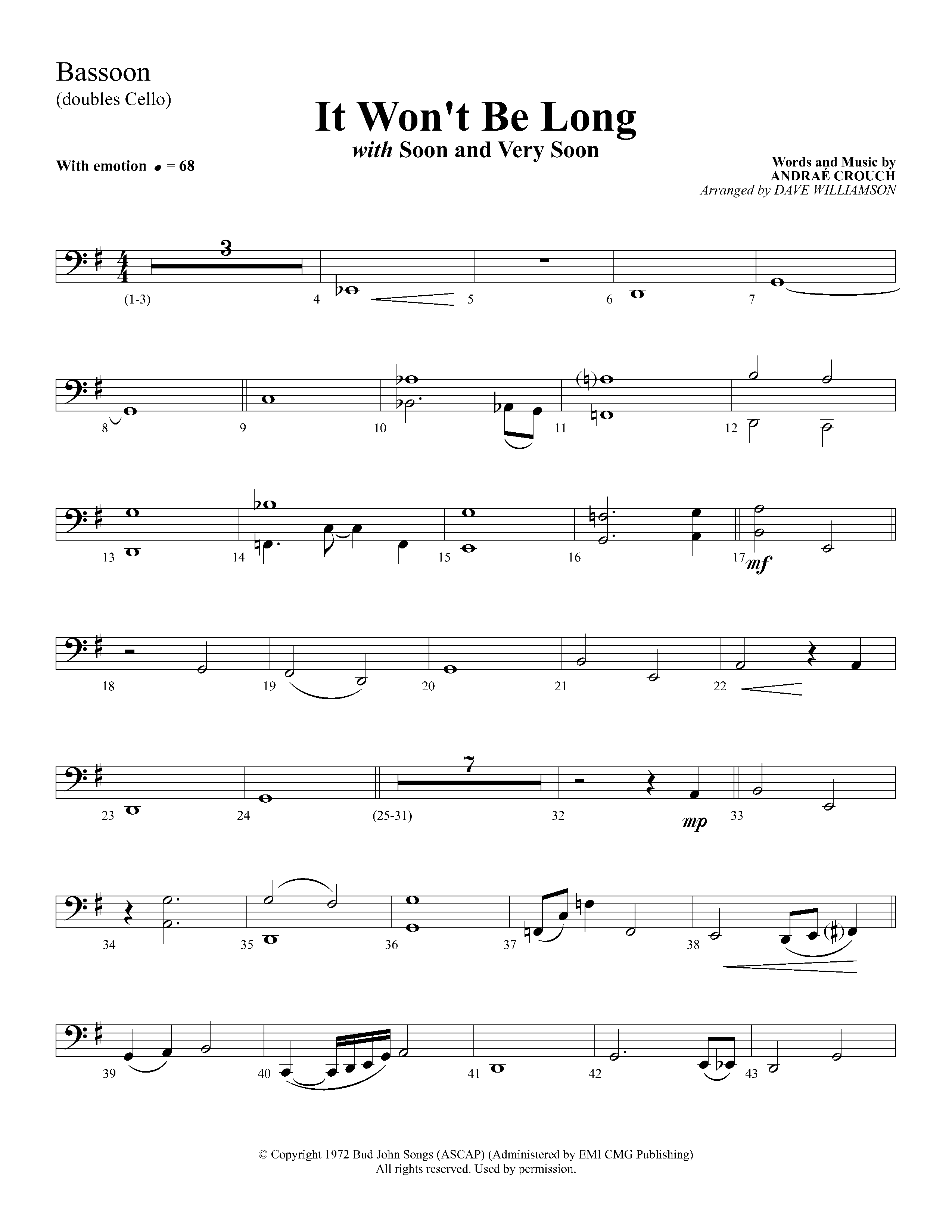 It Wont Be Long (with Soon And Very Soon) (Choral Anthem SATB) Bassoon (Lifeway Choral / Arr. Dave Williamson)