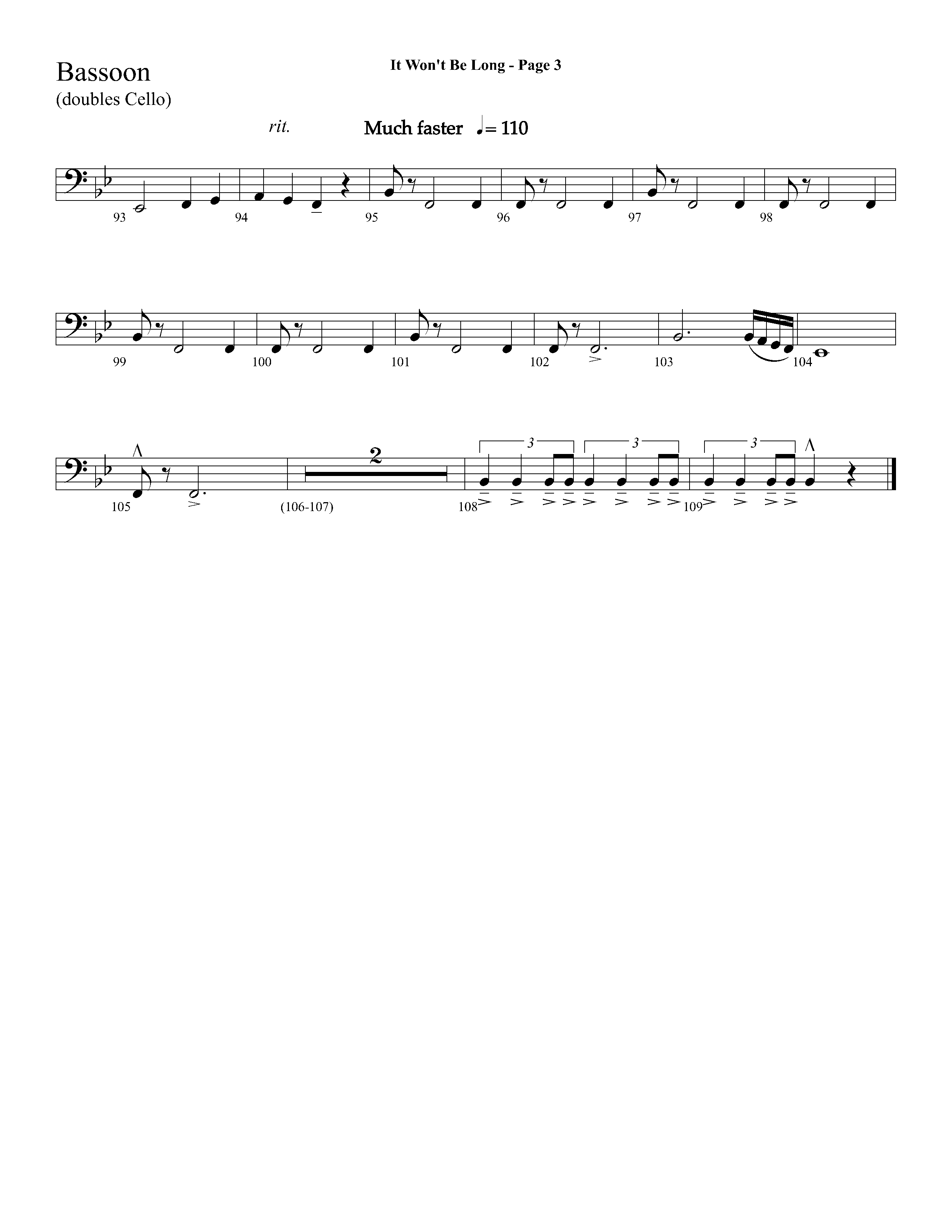 It Wont Be Long (with Soon And Very Soon) (Choral Anthem SATB) Bassoon (Lifeway Choral / Arr. Dave Williamson)