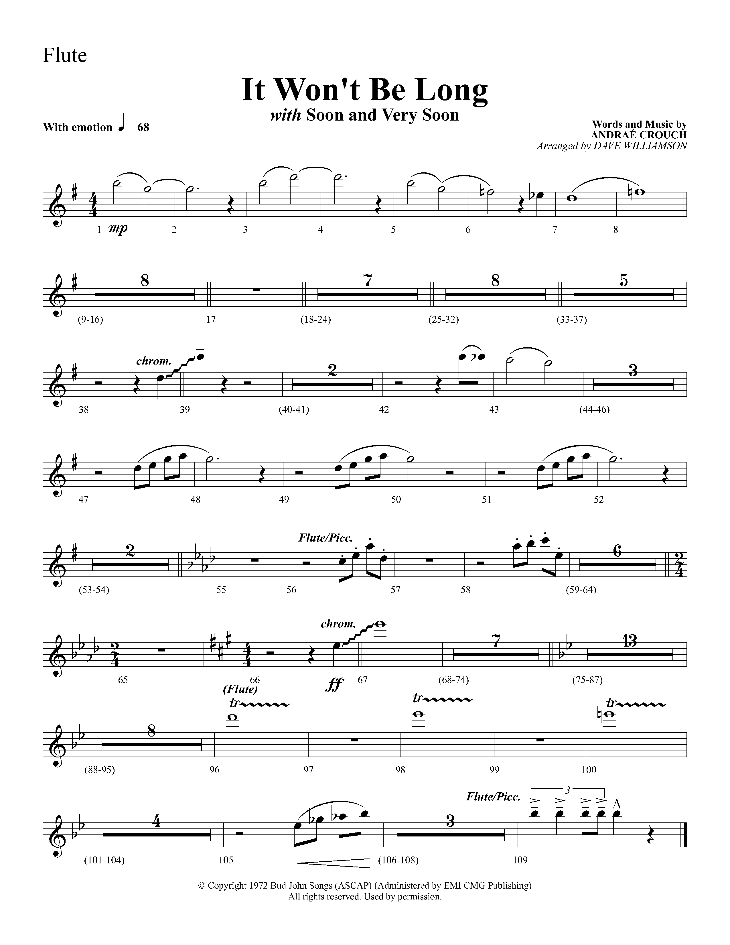 It Wont Be Long (with Soon And Very Soon) (Choral Anthem SATB) Flute (Lifeway Choral / Arr. Dave Williamson)