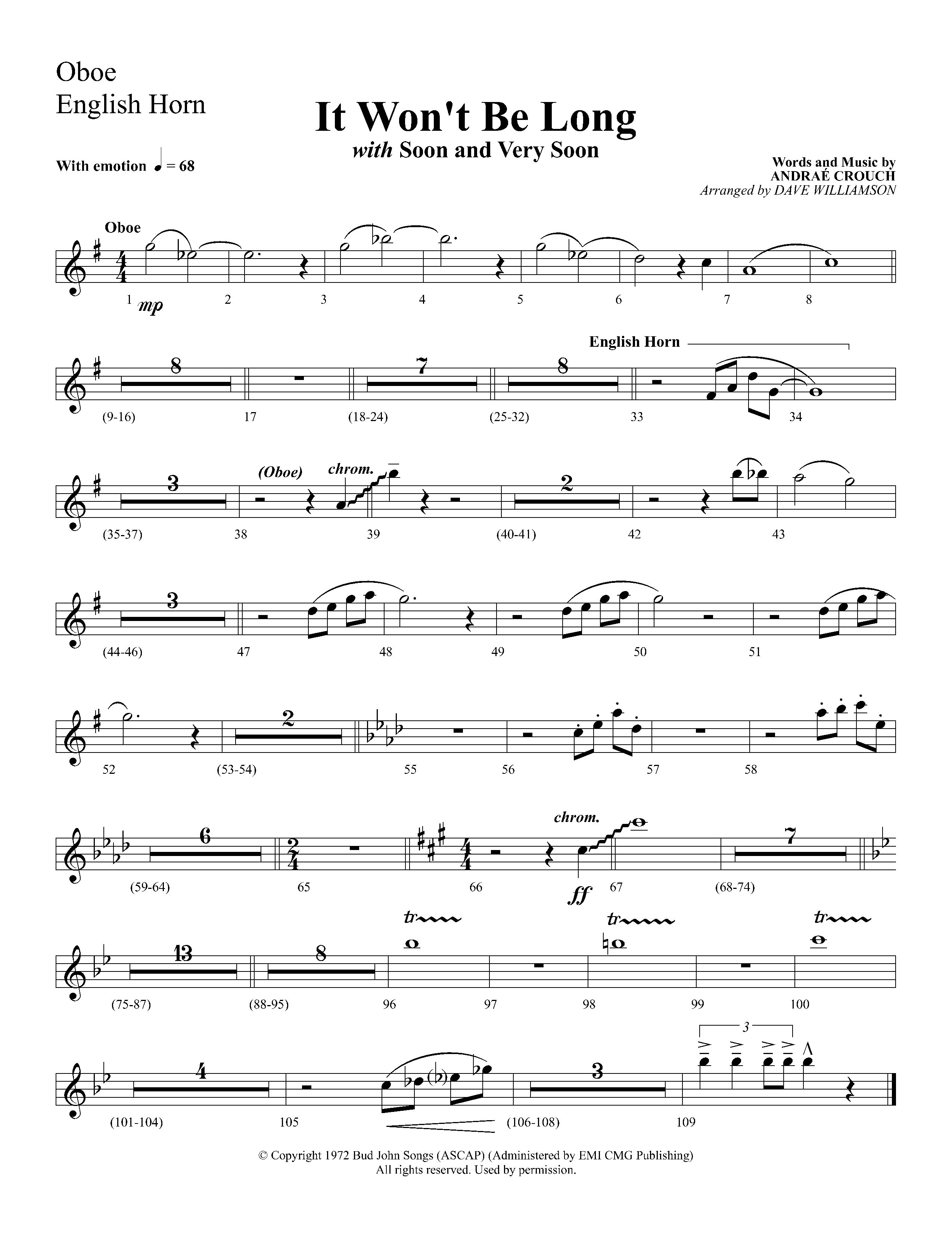 It Wont Be Long (with Soon And Very Soon) (Choral Anthem SATB) Oboe (Lifeway Choral / Arr. Dave Williamson)