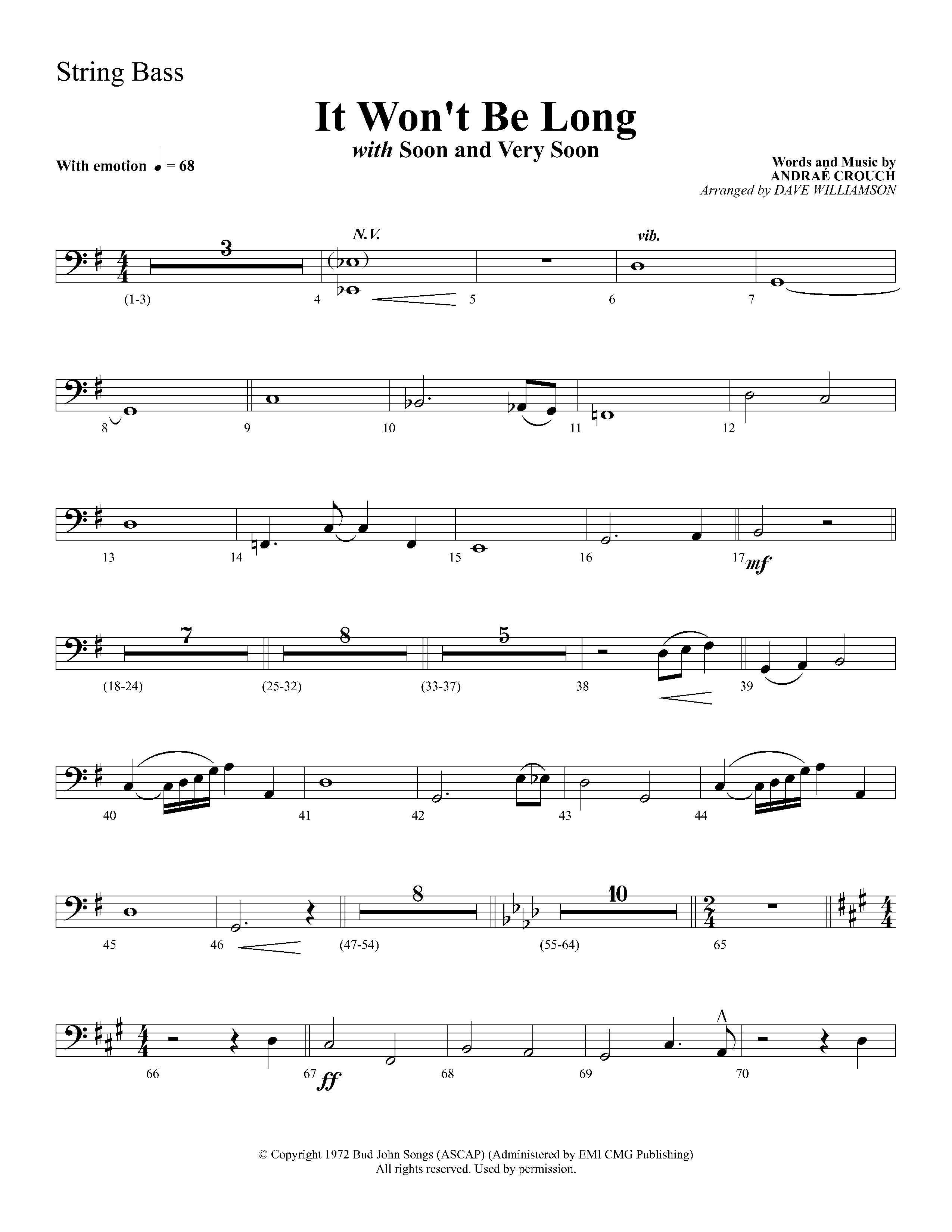 It Wont Be Long (with Soon And Very Soon) (Choral Anthem SATB) String Bass (Lifeway Choral / Arr. Dave Williamson)