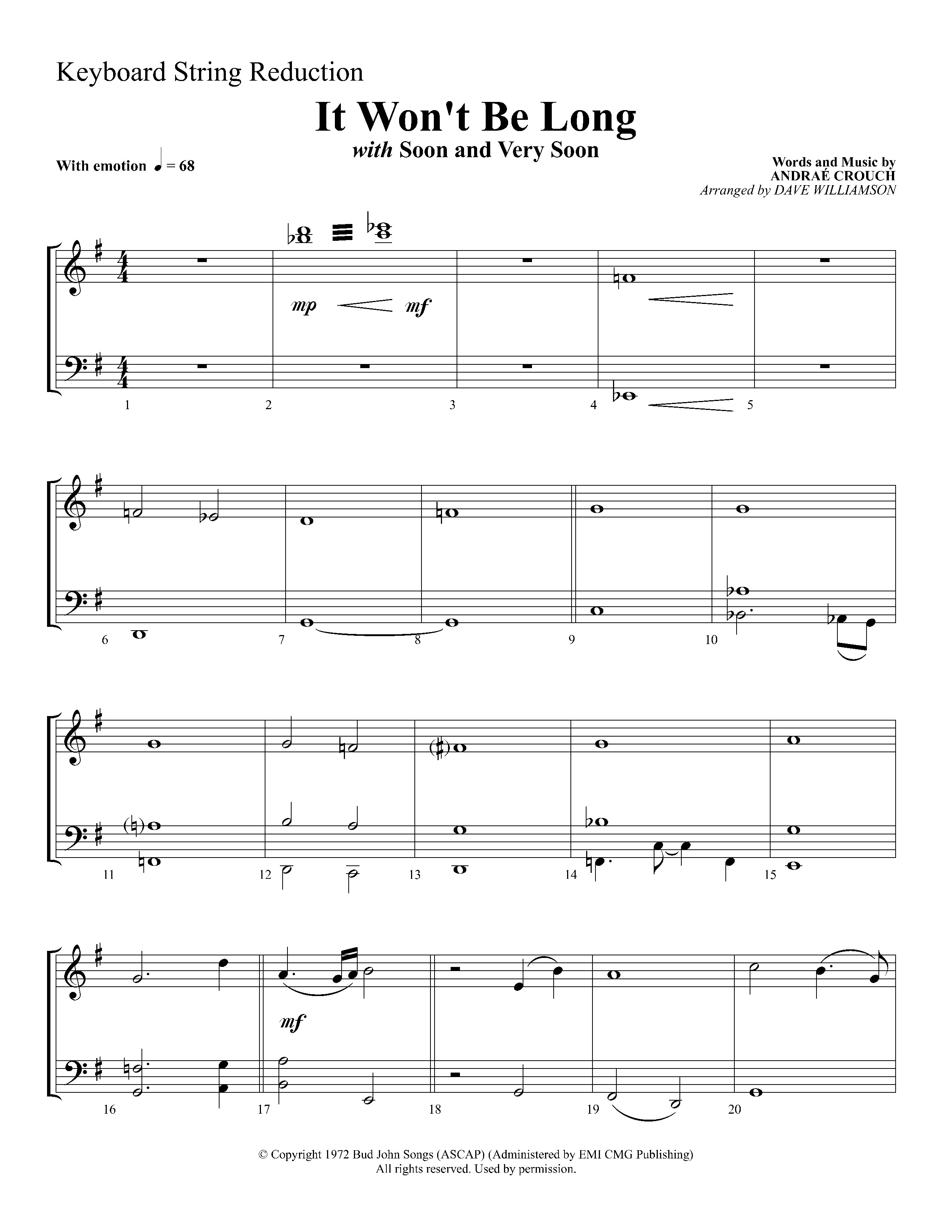 It Wont Be Long (with Soon And Very Soon) (Choral Anthem SATB) String Reduction (Lifeway Choral / Arr. Dave Williamson)