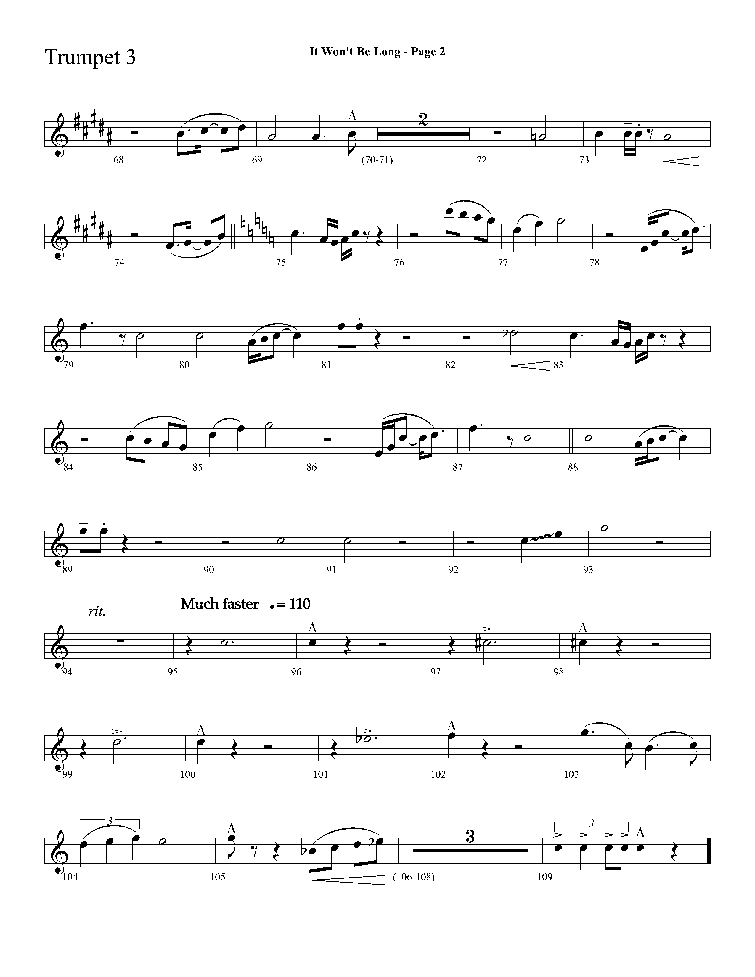 It Wont Be Long (with Soon And Very Soon) (Choral Anthem SATB) Trumpet 3 (Lifeway Choral / Arr. Dave Williamson)