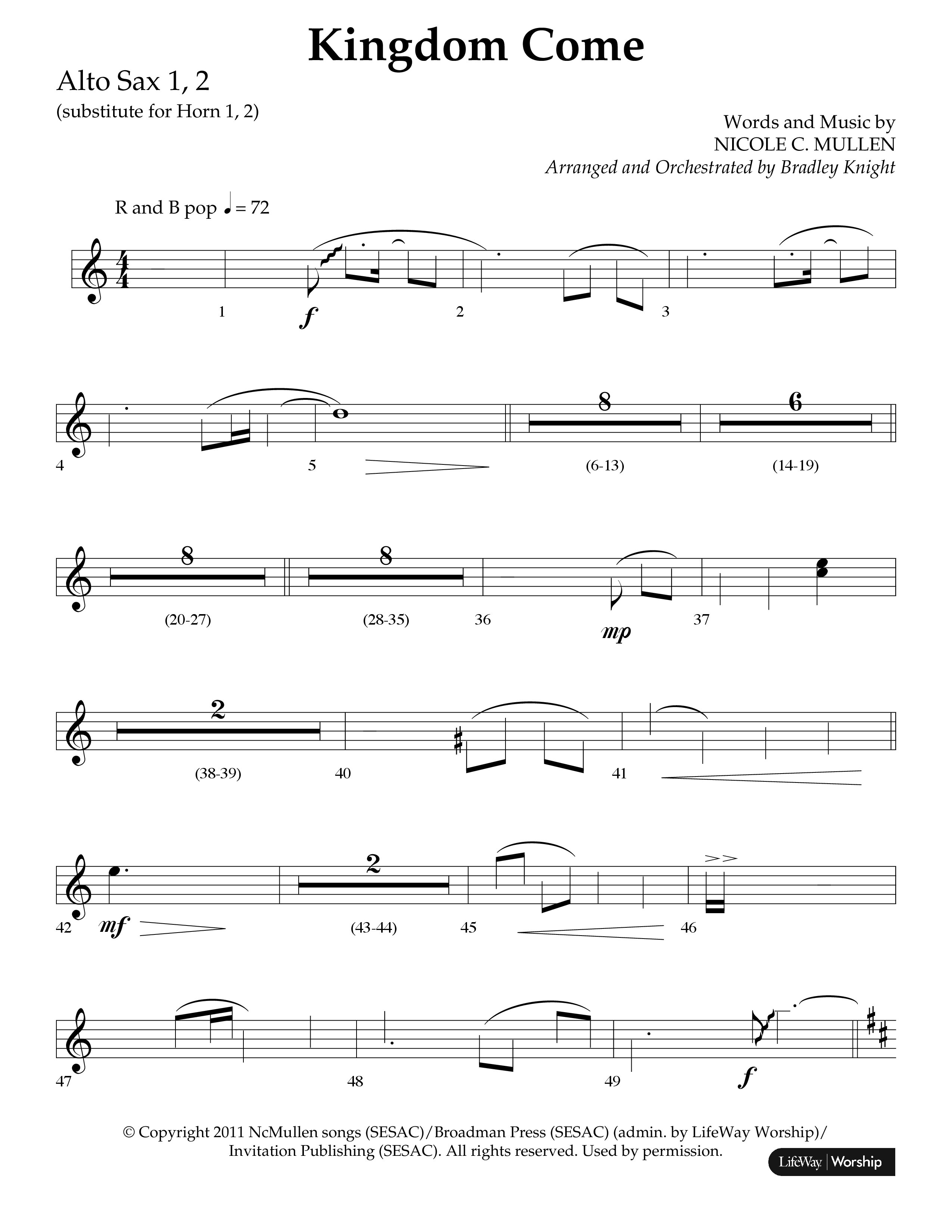 Kingdom Come (Choral Anthem SATB) Alto Sax 1/2 (Lifeway Choral / Arr. Bradley Knight)