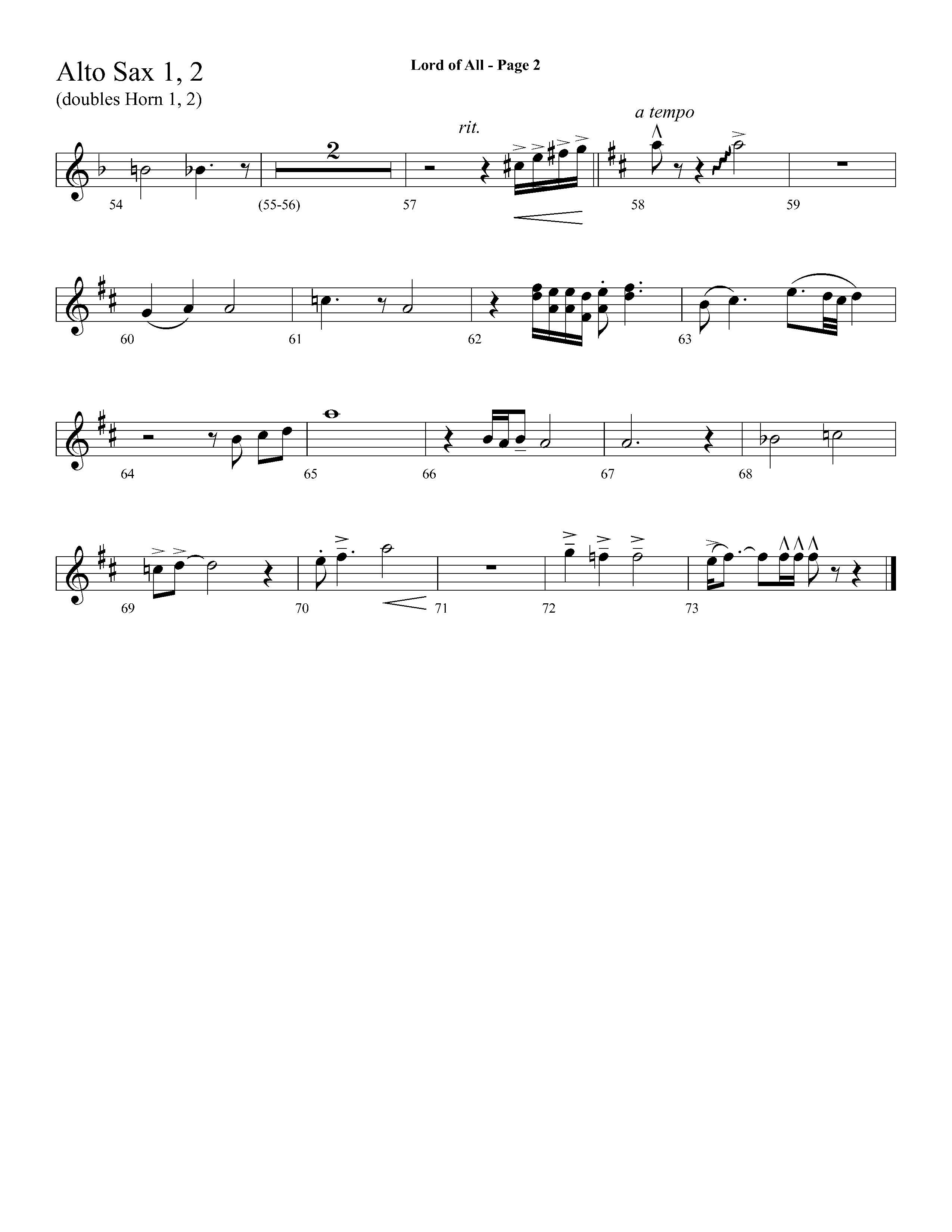 Lord Of All (with All Hail The Power Of Jesus Name) (Choral Anthem SATB) Alto Sax 1/2 (Lifeway Choral / Arr. Dave Williamson)