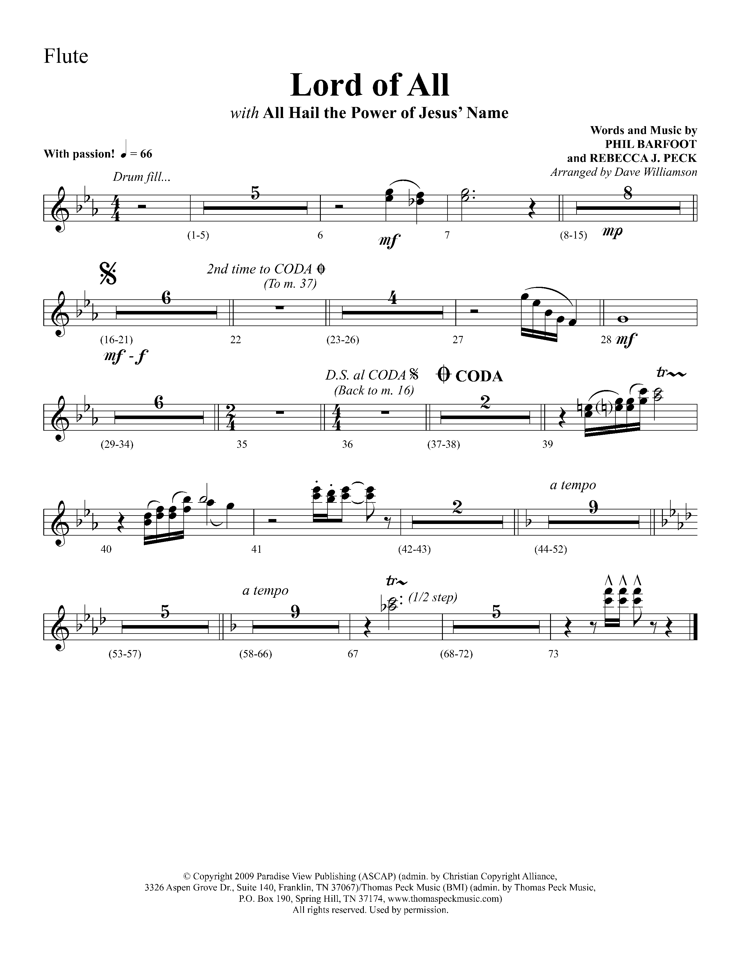 Lord Of All (with All Hail The Power Of Jesus Name) (Choral Anthem SATB) Flute (Lifeway Choral / Arr. Dave Williamson)