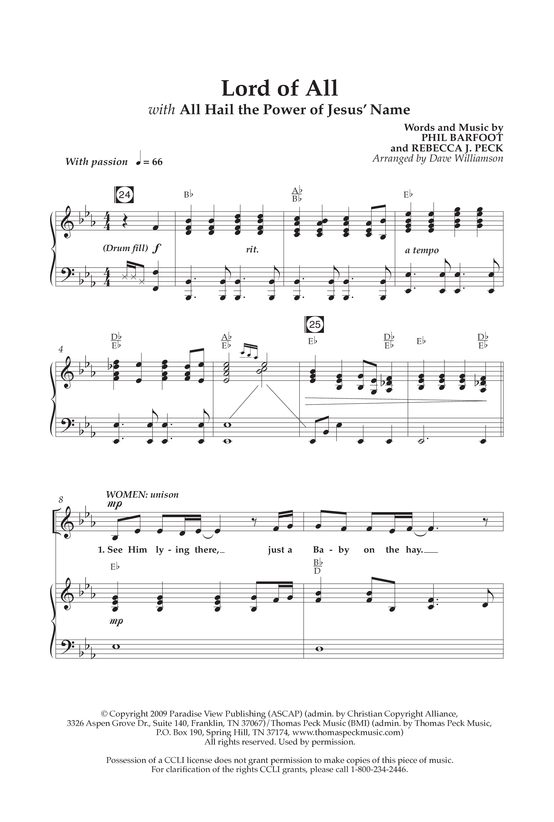 Lord Of All (with All Hail The Power Of Jesus Name) (Choral Anthem SATB) Anthem (SATB/Piano) (Lifeway Choral / Arr. Dave Williamson)