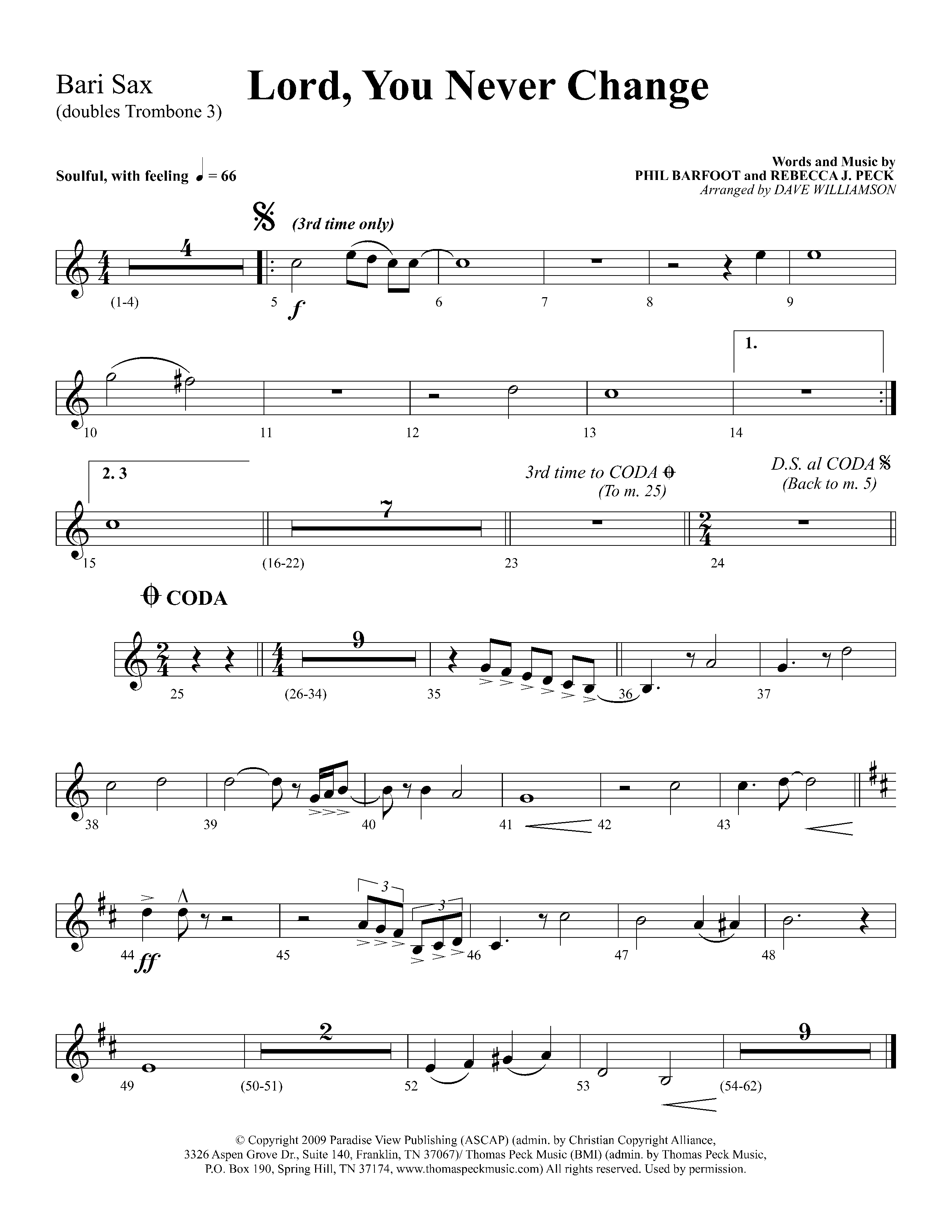 Lord You Never Change (Choral Anthem SATB) Bari Sax (Lifeway Choral / Arr. Dave Williamson)