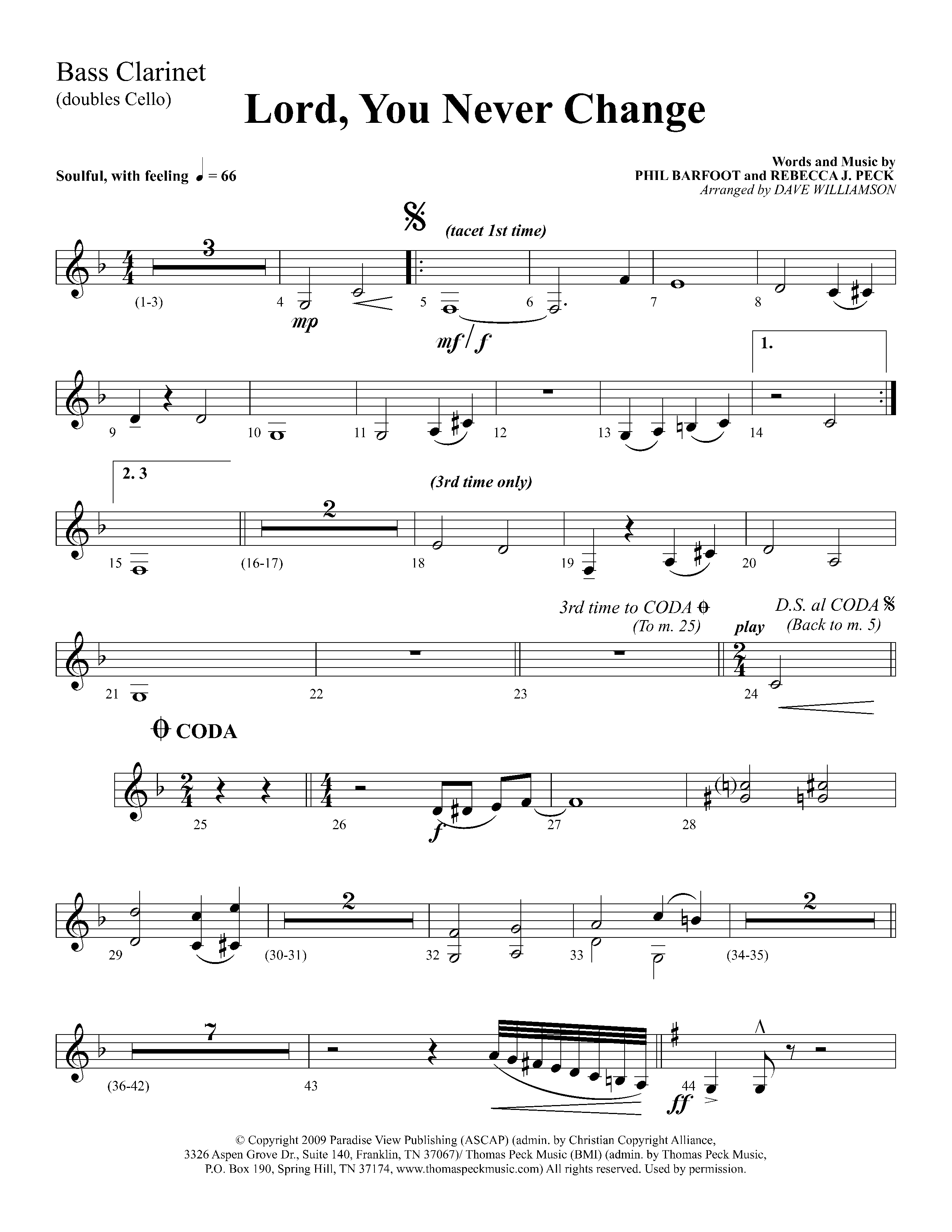 Lord You Never Change (Choral Anthem SATB) Bass Clarinet (Lifeway Choral / Arr. Dave Williamson)