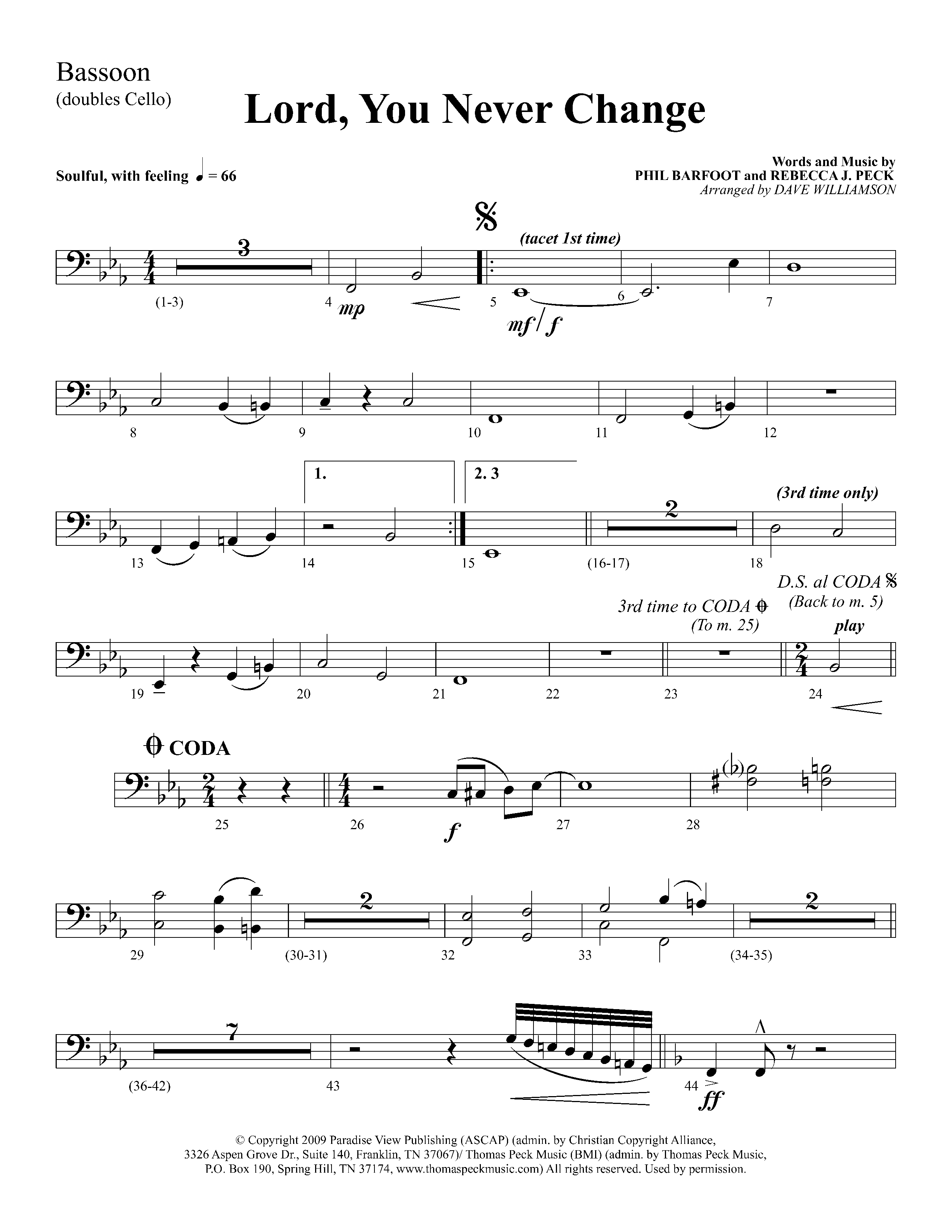 Lord You Never Change (Choral Anthem SATB) Bassoon (Lifeway Choral / Arr. Dave Williamson)