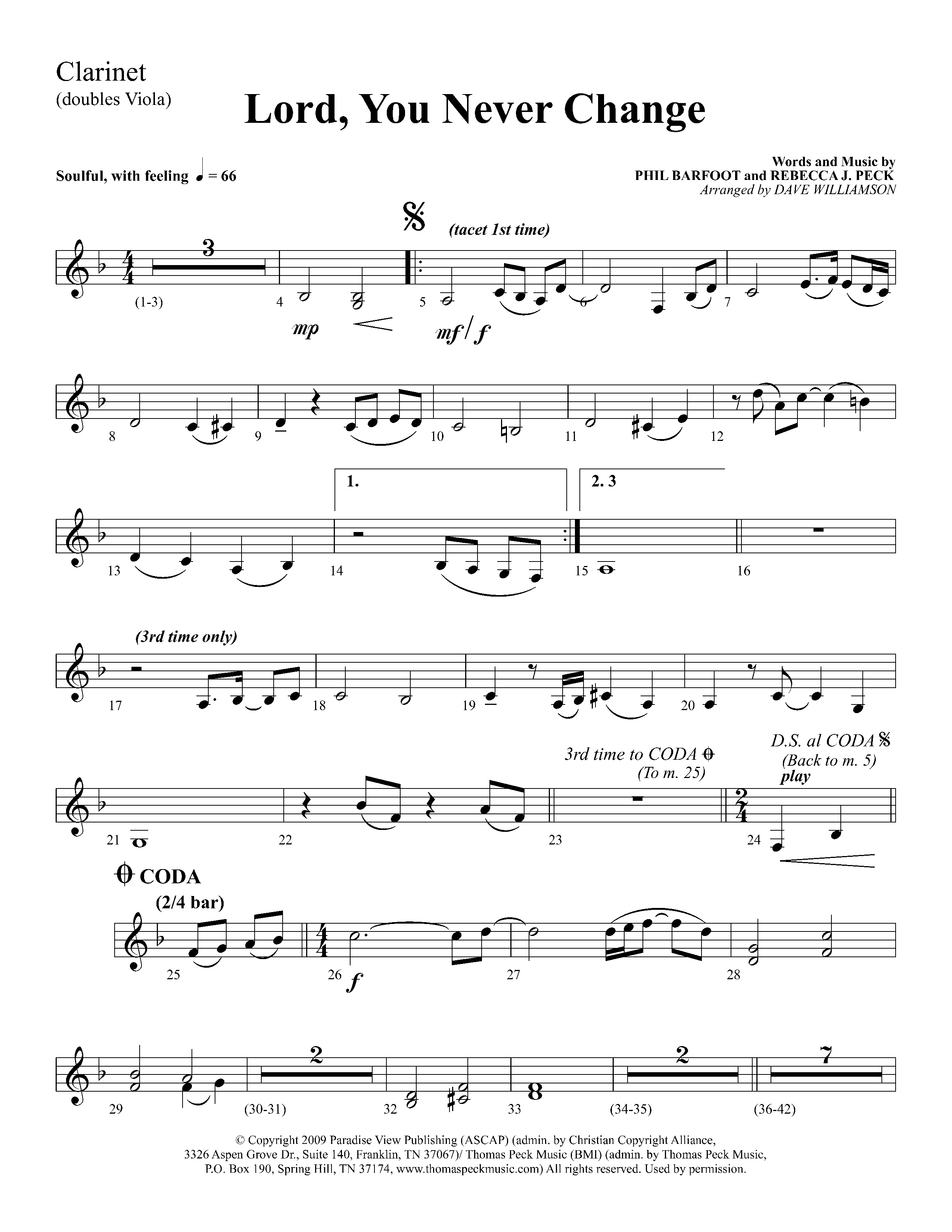 Lord You Never Change (Choral Anthem SATB) Clarinet (Lifeway Choral / Arr. Dave Williamson)