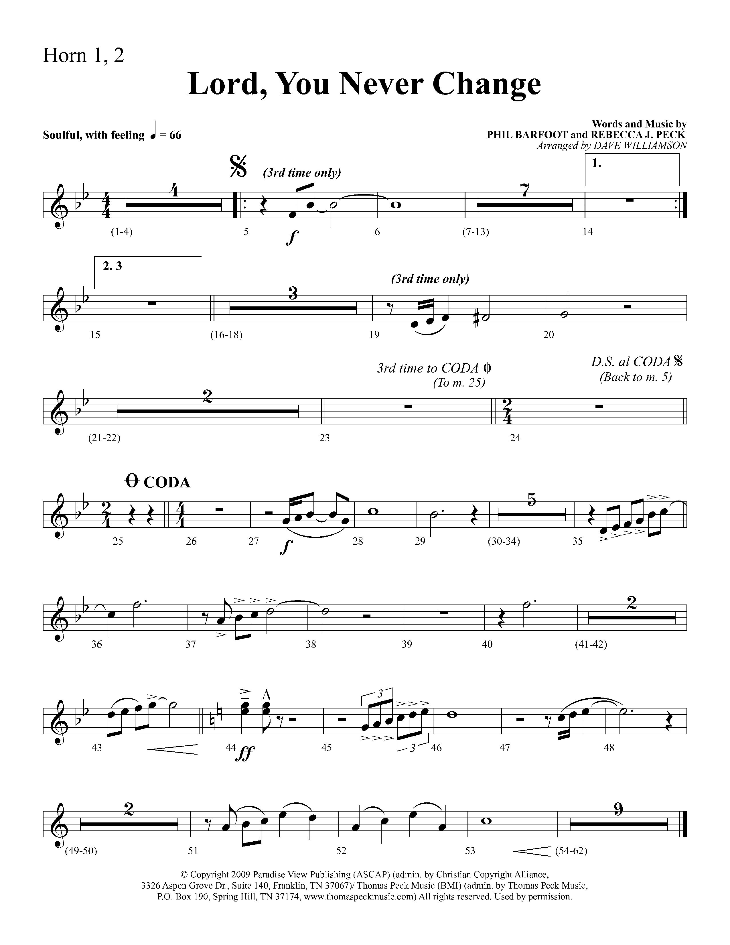 Lord You Never Change (Choral Anthem SATB) French Horn 1/2 (Lifeway Choral / Arr. Dave Williamson)