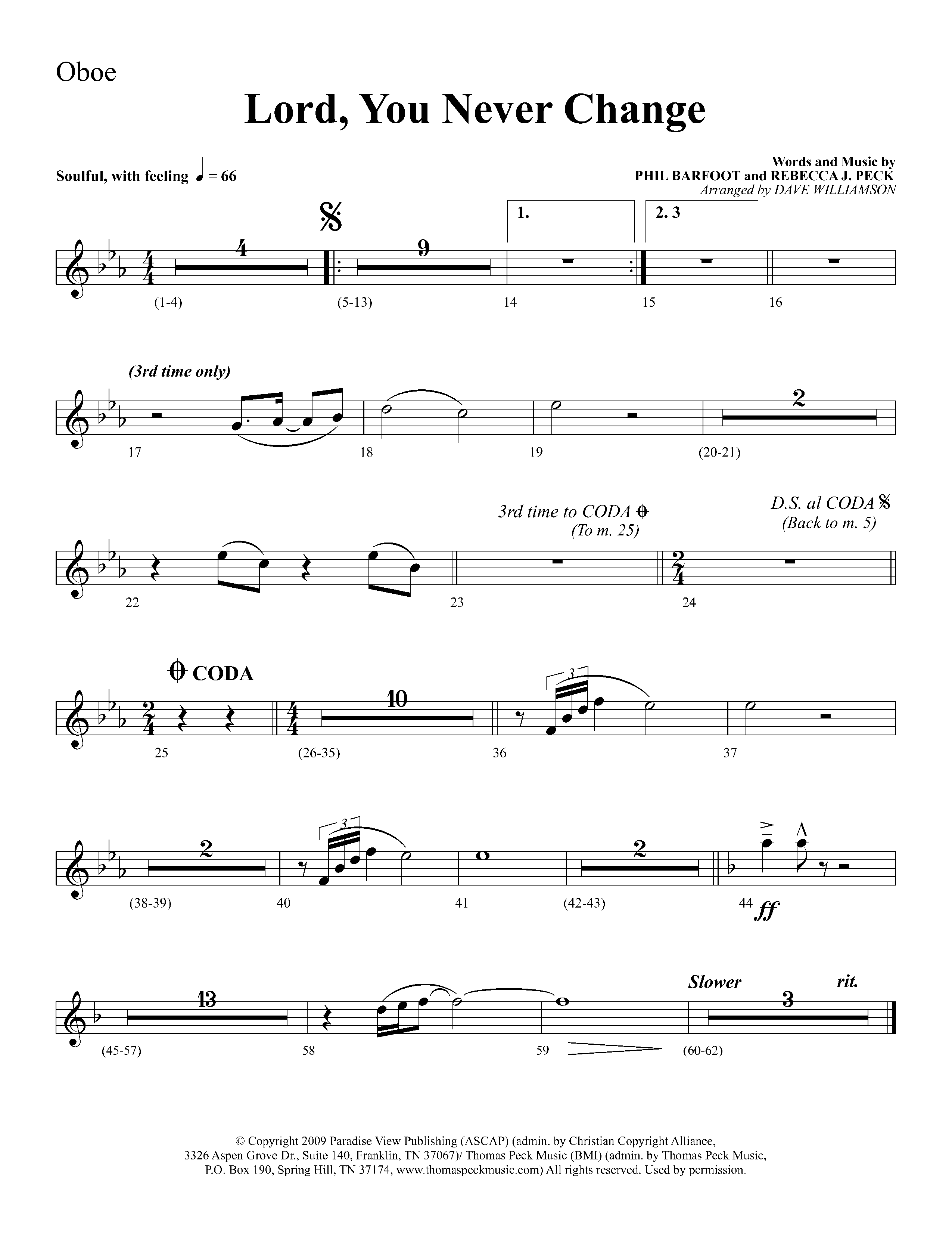 Lord You Never Change (Choral Anthem SATB) Oboe (Lifeway Choral / Arr. Dave Williamson)