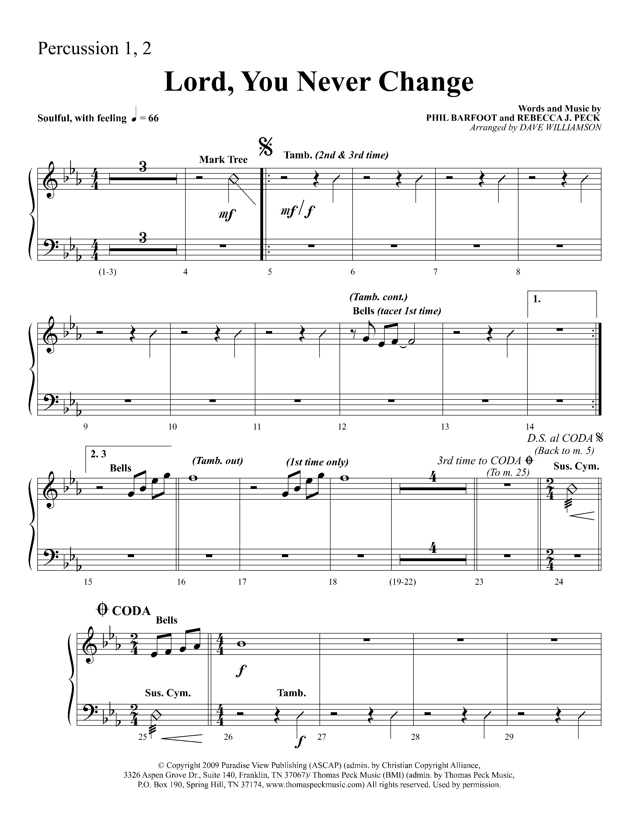 Lord You Never Change (Choral Anthem SATB) Percussion 1/2 (Lifeway Choral / Arr. Dave Williamson)