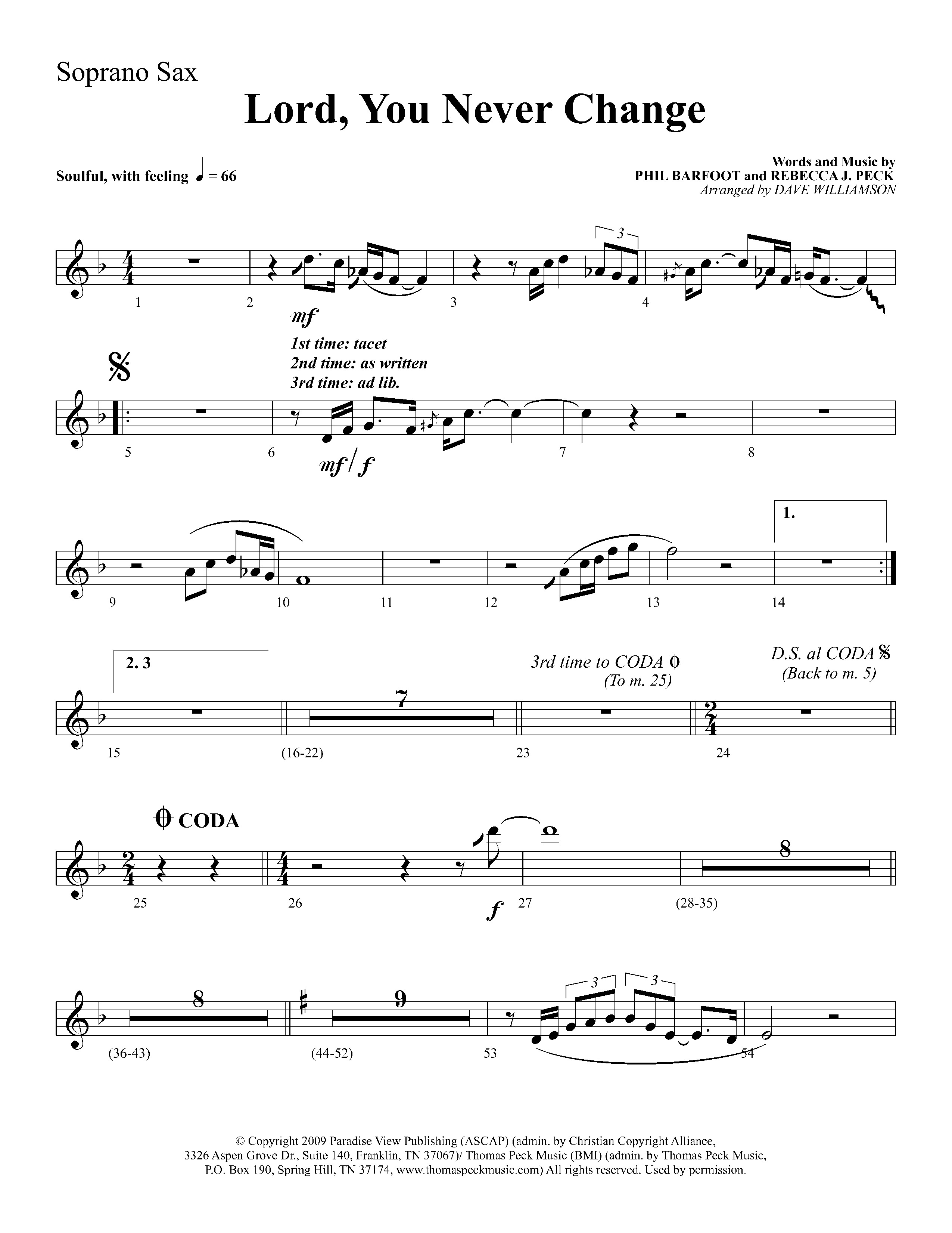 Lord You Never Change (Choral Anthem SATB) Soprano Sax (Lifeway Choral / Arr. Dave Williamson)