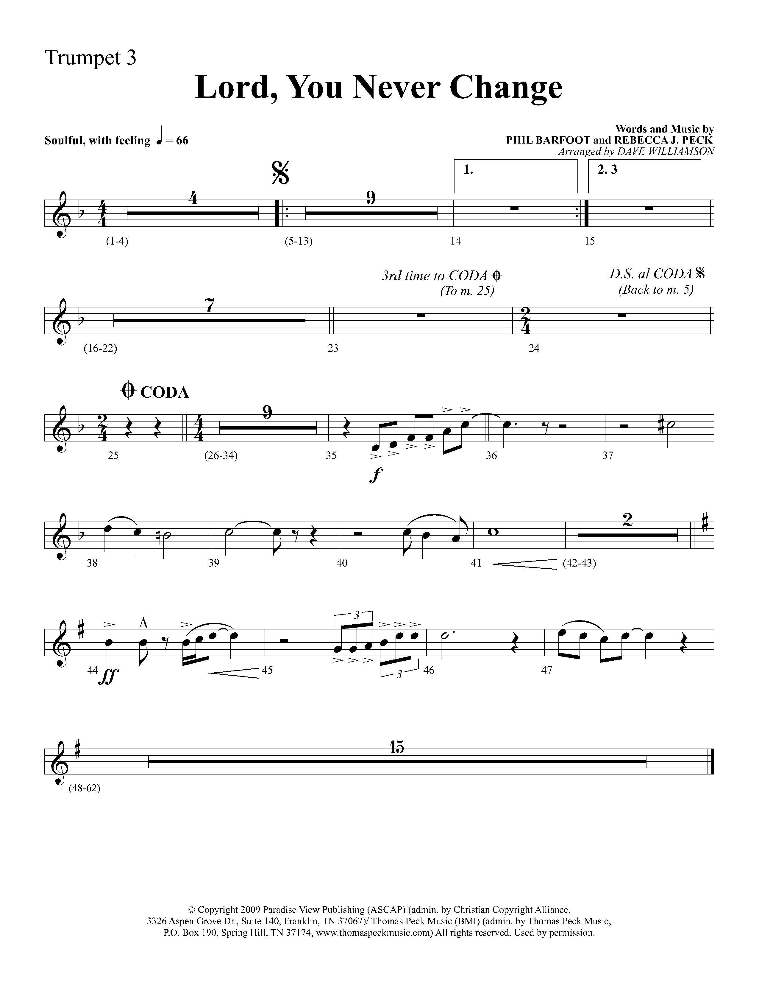 Lord You Never Change (Choral Anthem SATB) Trumpet 3 (Lifeway Choral / Arr. Dave Williamson)