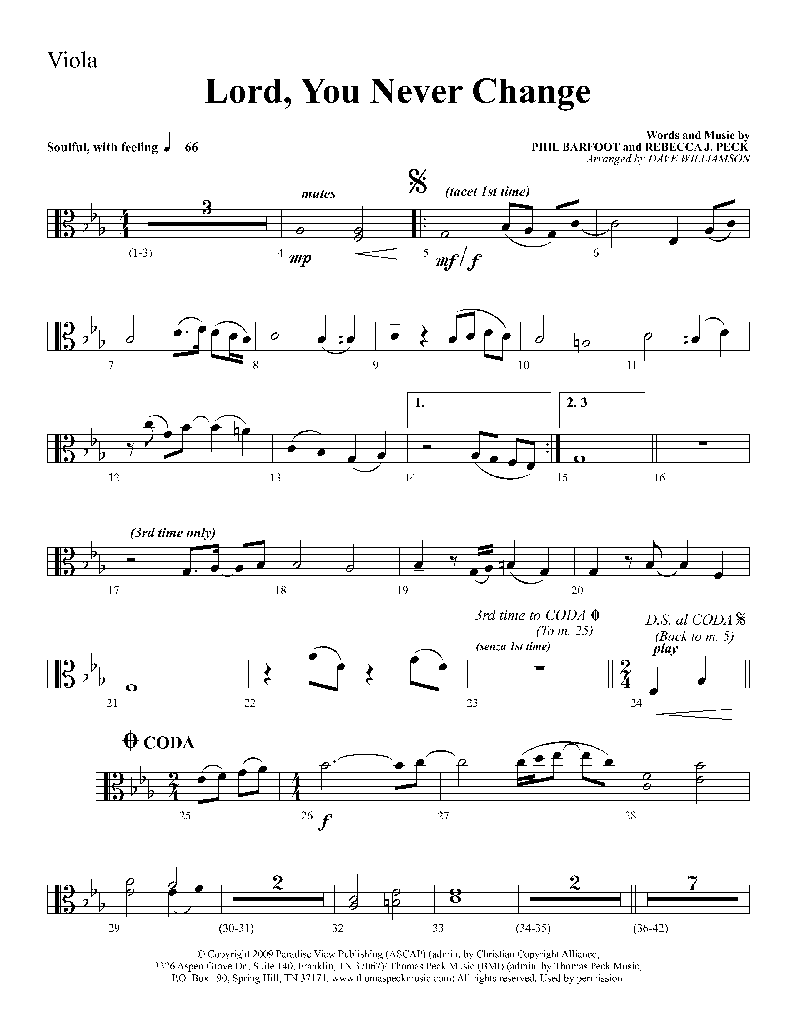 Lord You Never Change (Choral Anthem SATB) Viola (Lifeway Choral / Arr. Dave Williamson)