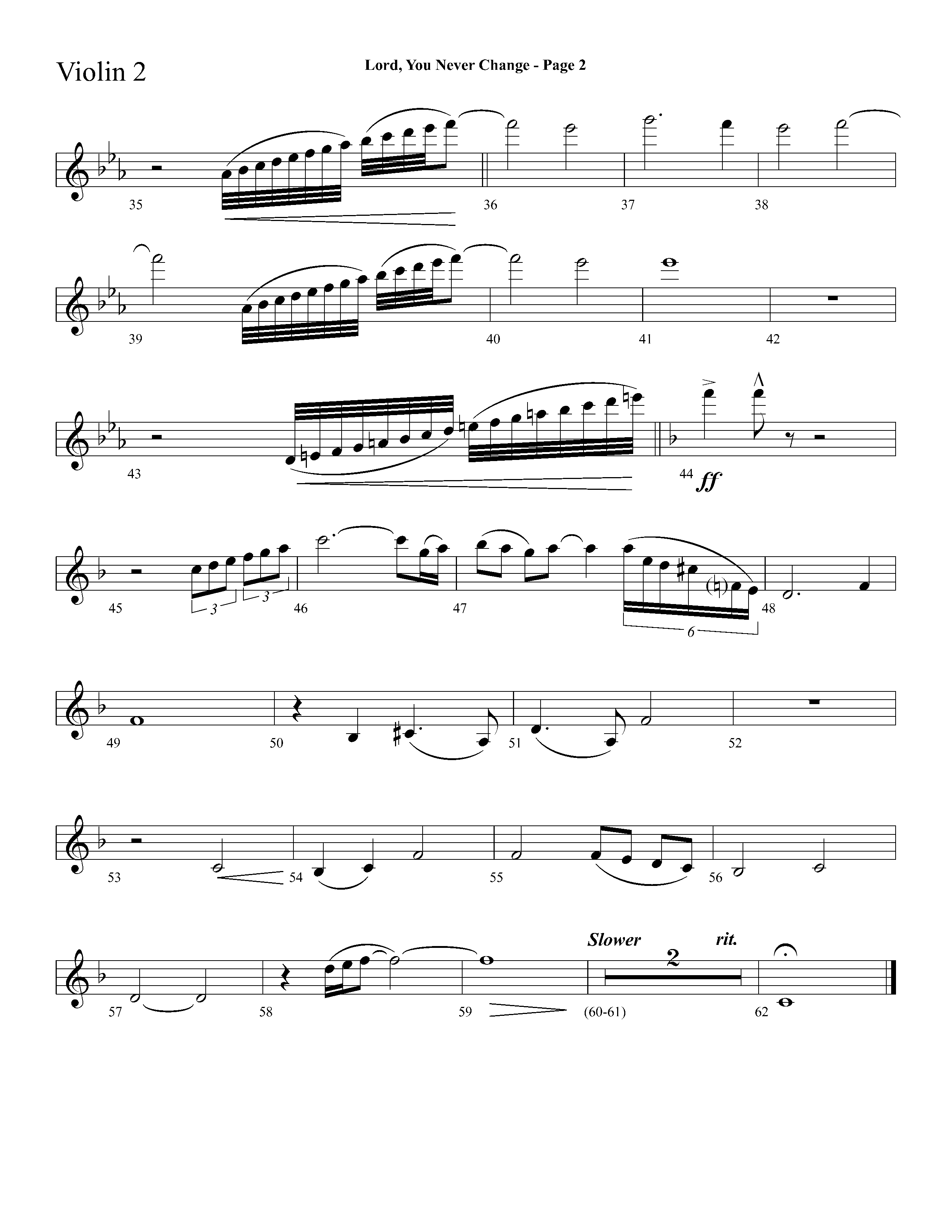 Lord You Never Change (Choral Anthem SATB) Violin 2 (Lifeway Choral / Arr. Dave Williamson)