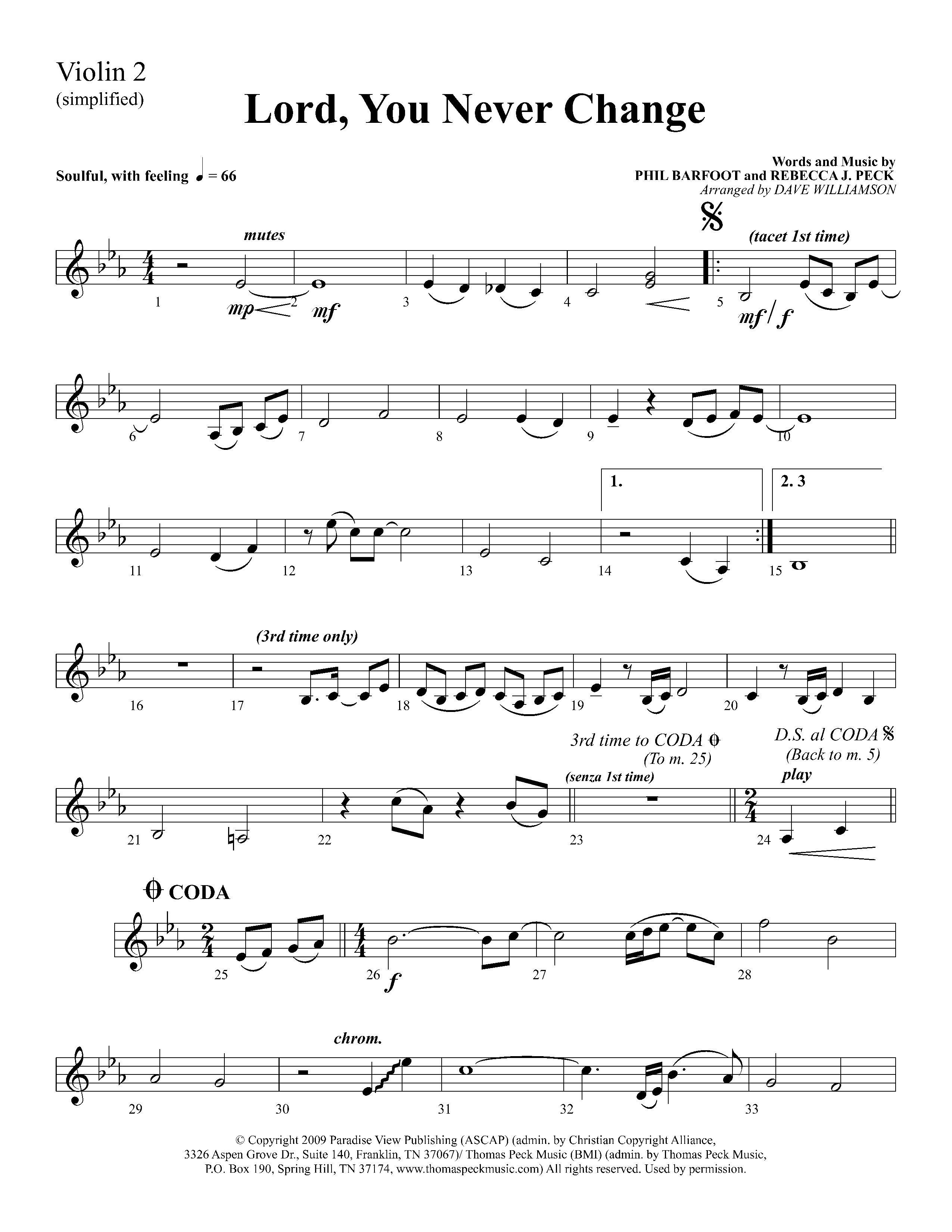 Lord You Never Change (Choral Anthem SATB) Violin 2 (Lifeway Choral / Arr. Dave Williamson)