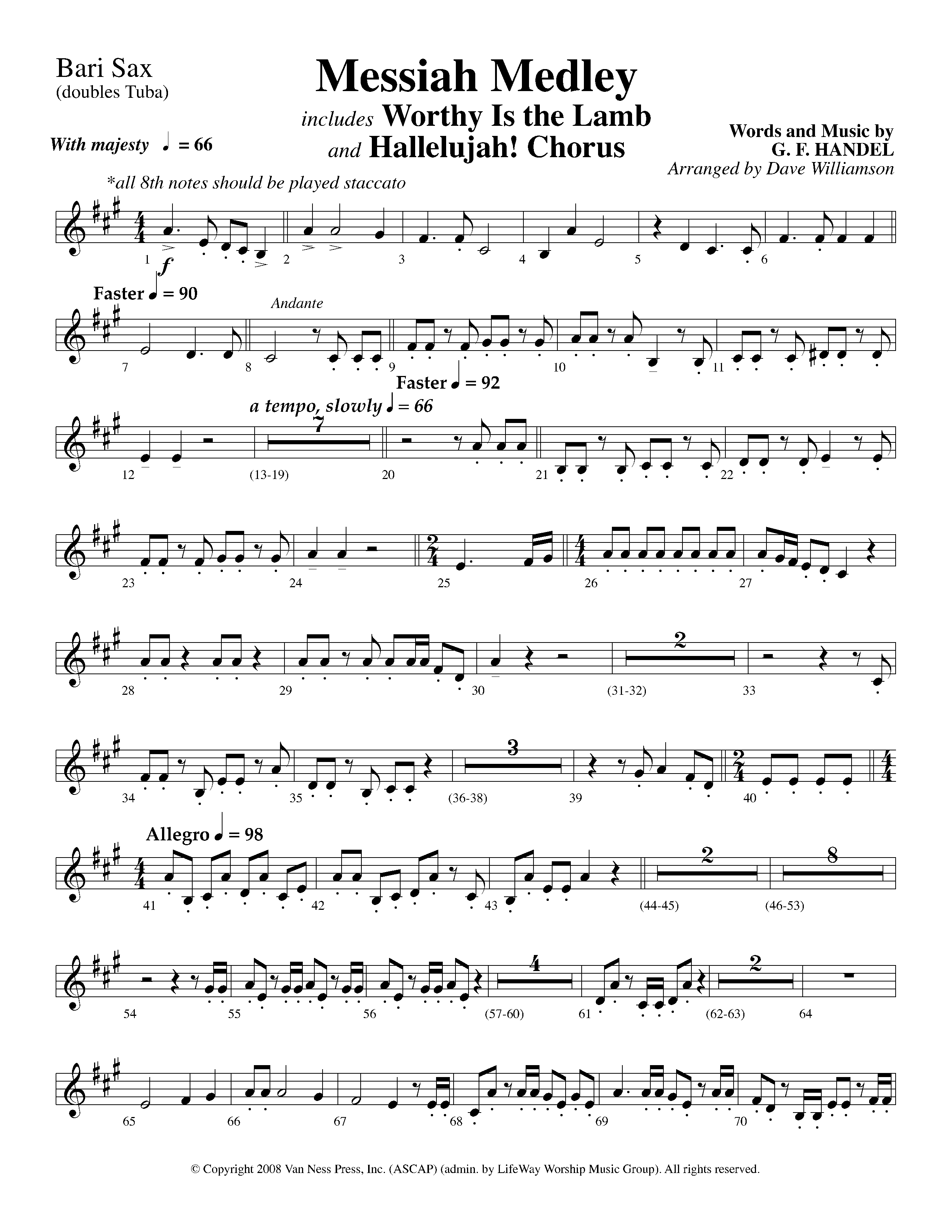 Messiah Medley (with Worthy Is The Lamb, Hallelujah Chorus) (Choral Anthem SATB) Bari Sax (Lifeway Choral / Arr. Dave Williamson)