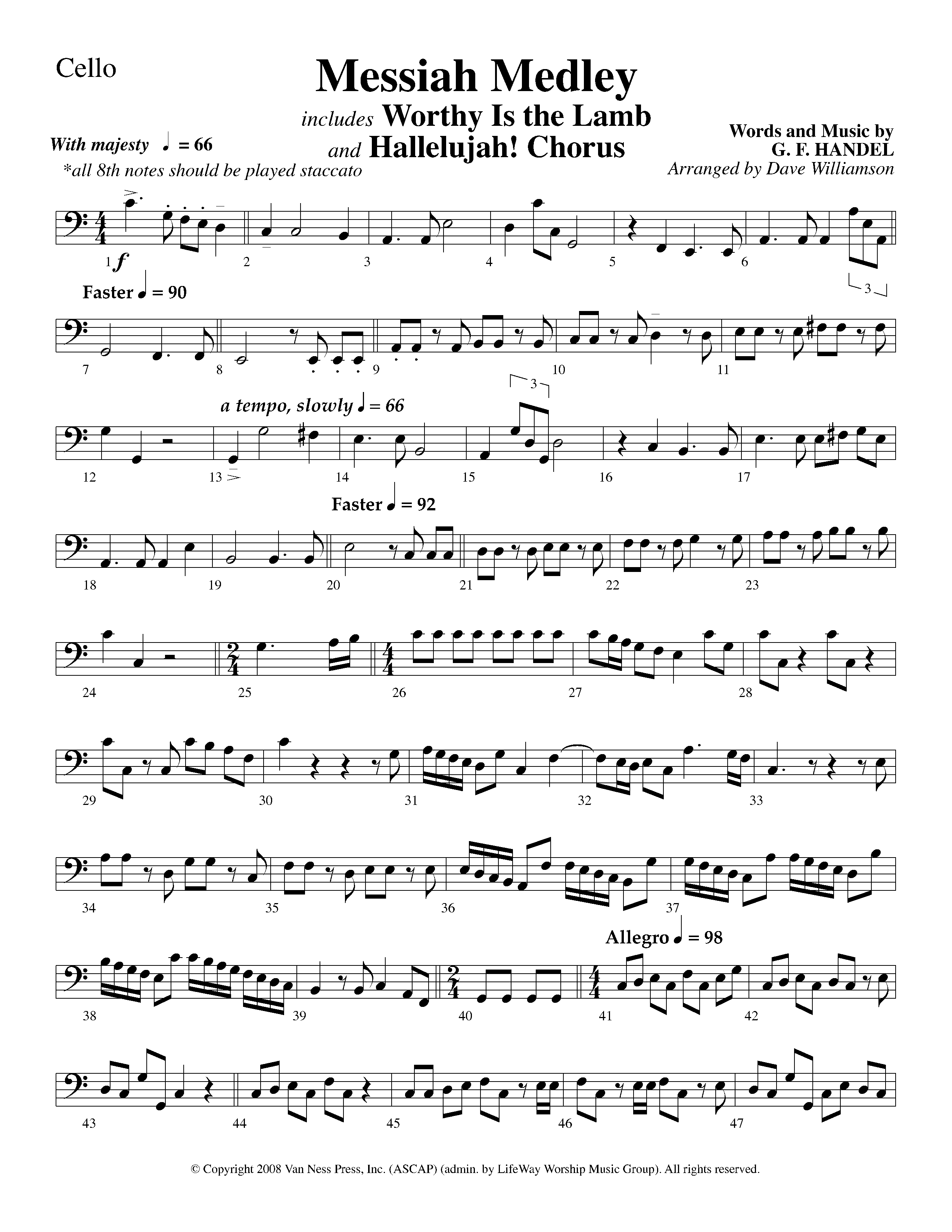 Messiah Medley (with Worthy Is The Lamb, Hallelujah Chorus) (Choral Anthem SATB) Cello (Lifeway Choral / Arr. Dave Williamson)