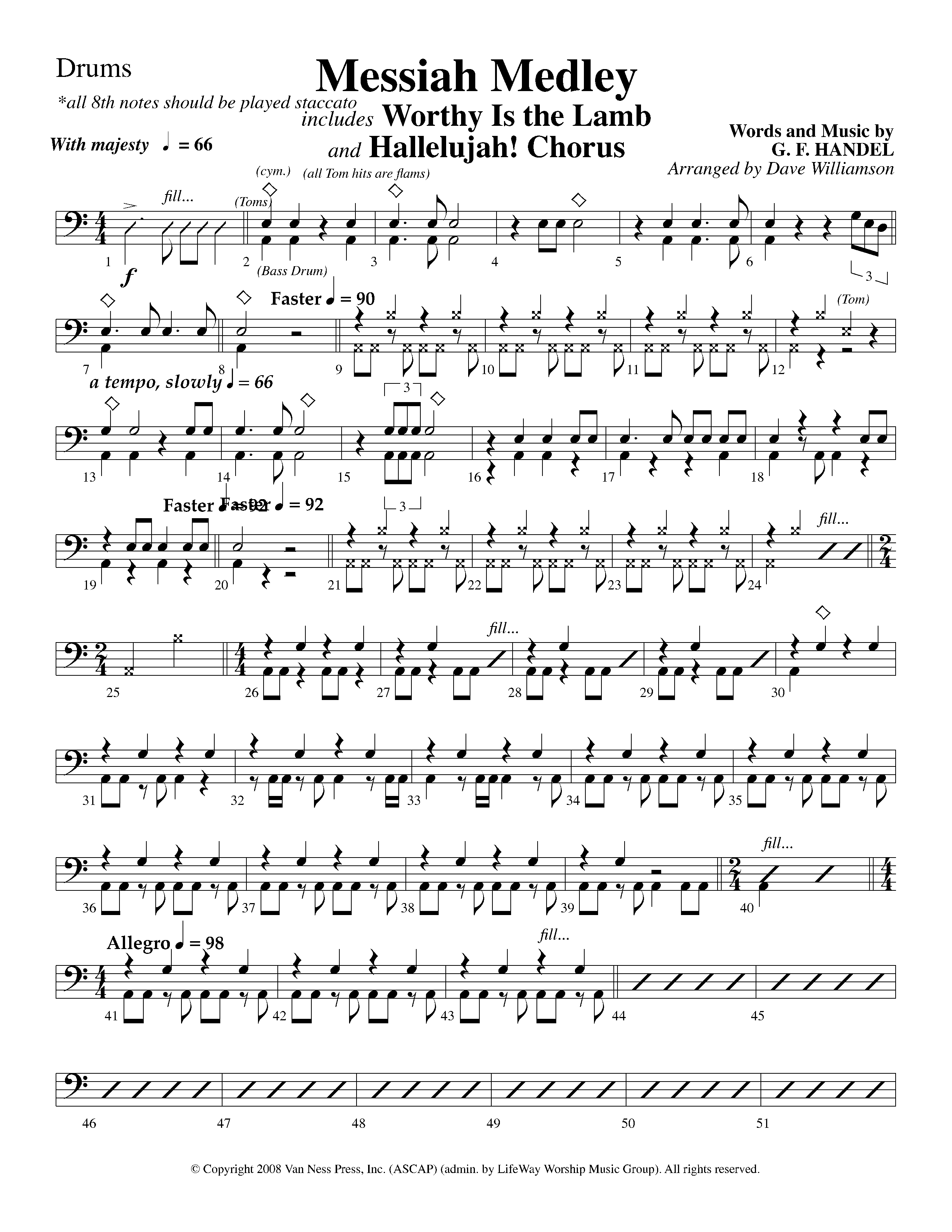 Messiah Medley (with Worthy Is The Lamb, Hallelujah Chorus) (Choral Anthem SATB) Drum Set (Lifeway Choral / Arr. Dave Williamson)