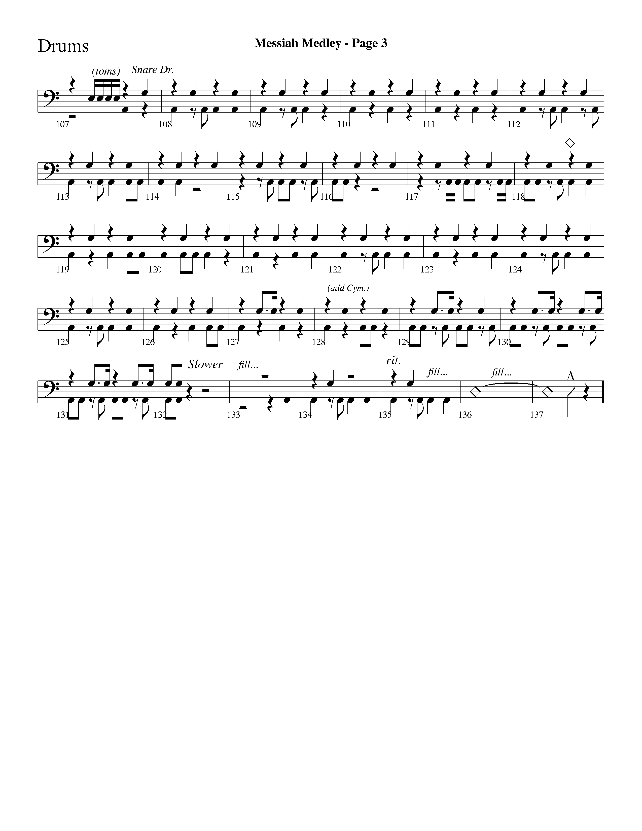 Messiah Medley (with Worthy Is The Lamb, Hallelujah Chorus) (Choral Anthem SATB) Drum Set (Lifeway Choral / Arr. Dave Williamson)