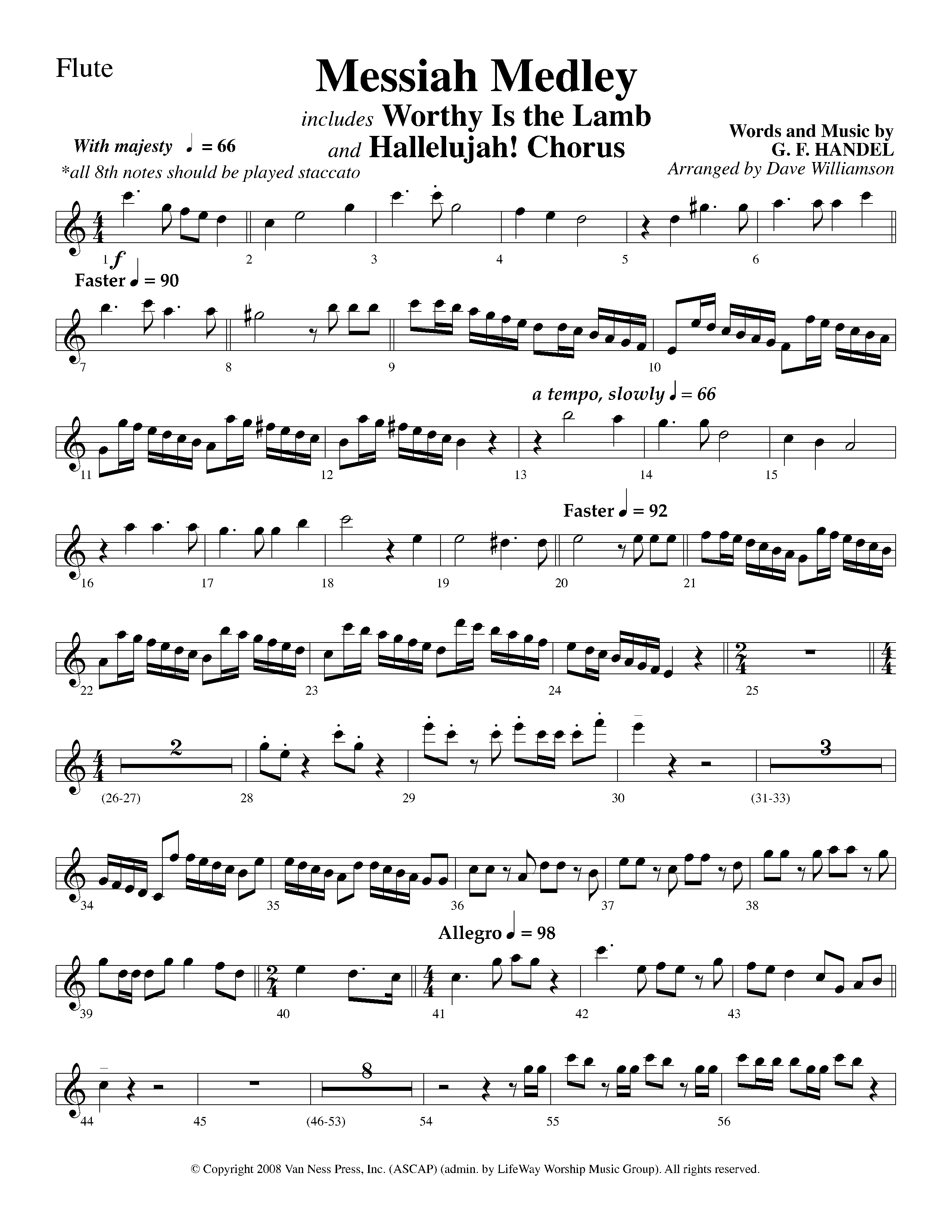 Messiah Medley (with Worthy Is The Lamb, Hallelujah Chorus) (Choral Anthem SATB) Flute (Lifeway Choral / Arr. Dave Williamson)